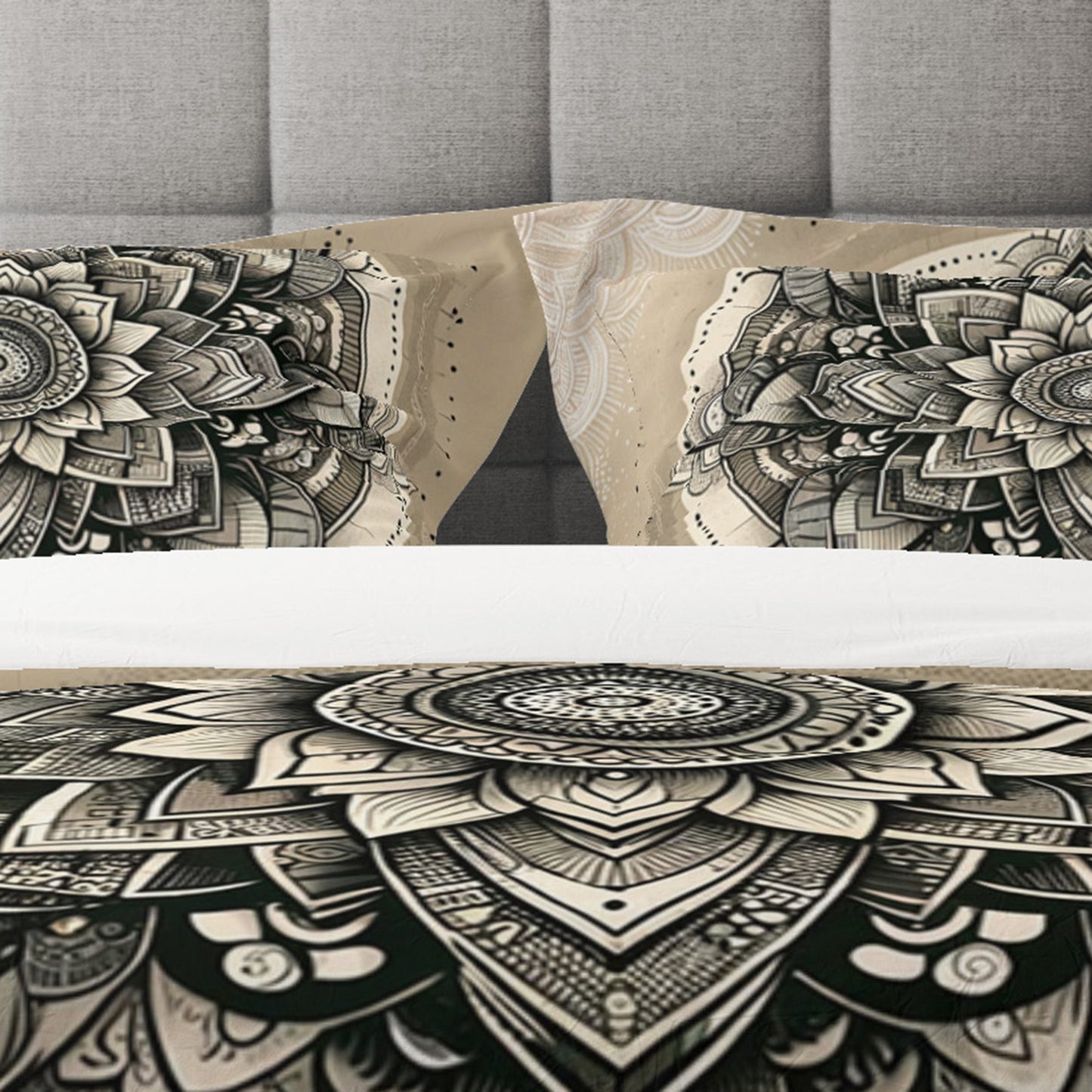 Cream Bloom Spirit Mandala Reversible Quilt Cover Duvet Cover Set - Adore India