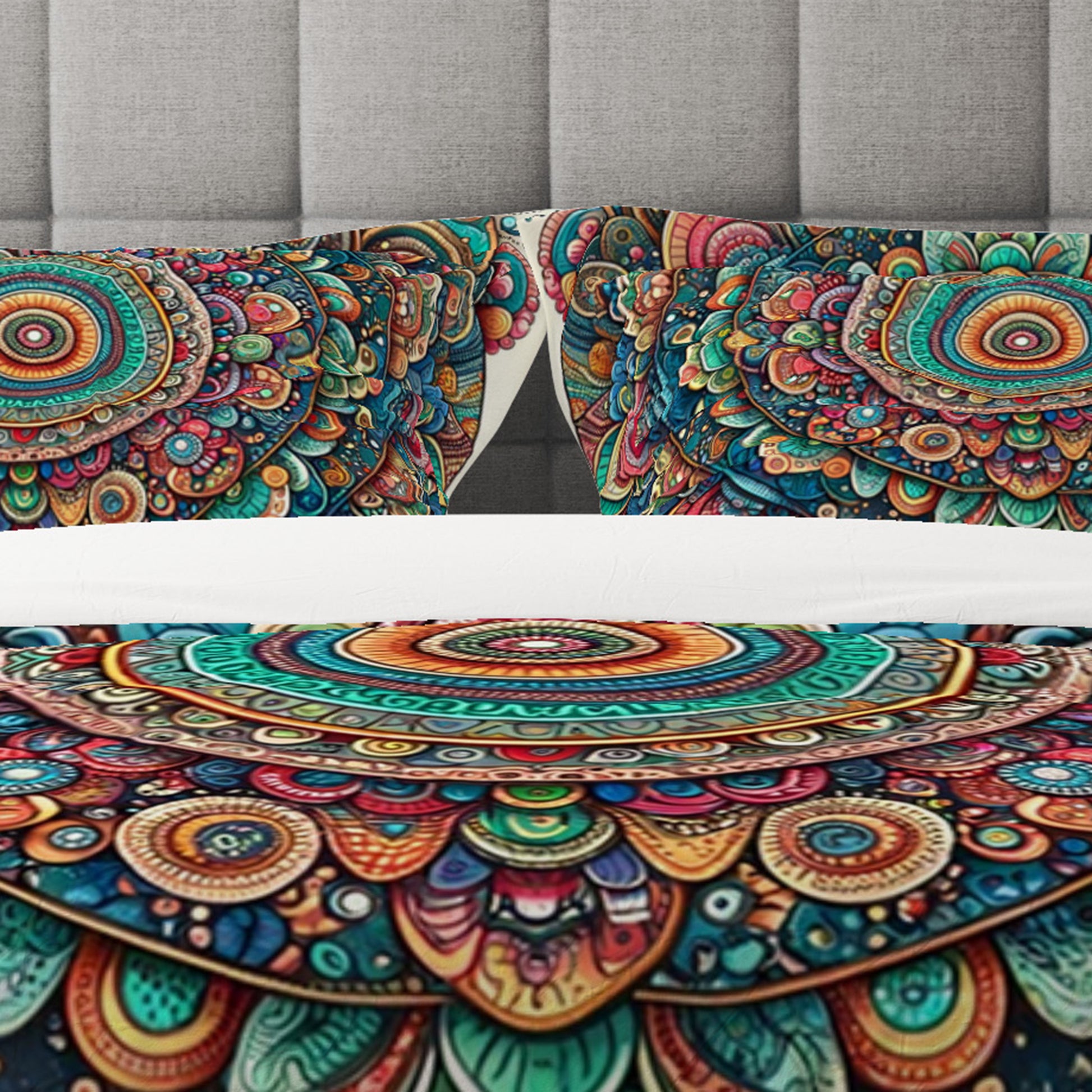 MultiColour Bold Indian Mandala Reversible Quilt Cover Duvet Cover Set - Adore India