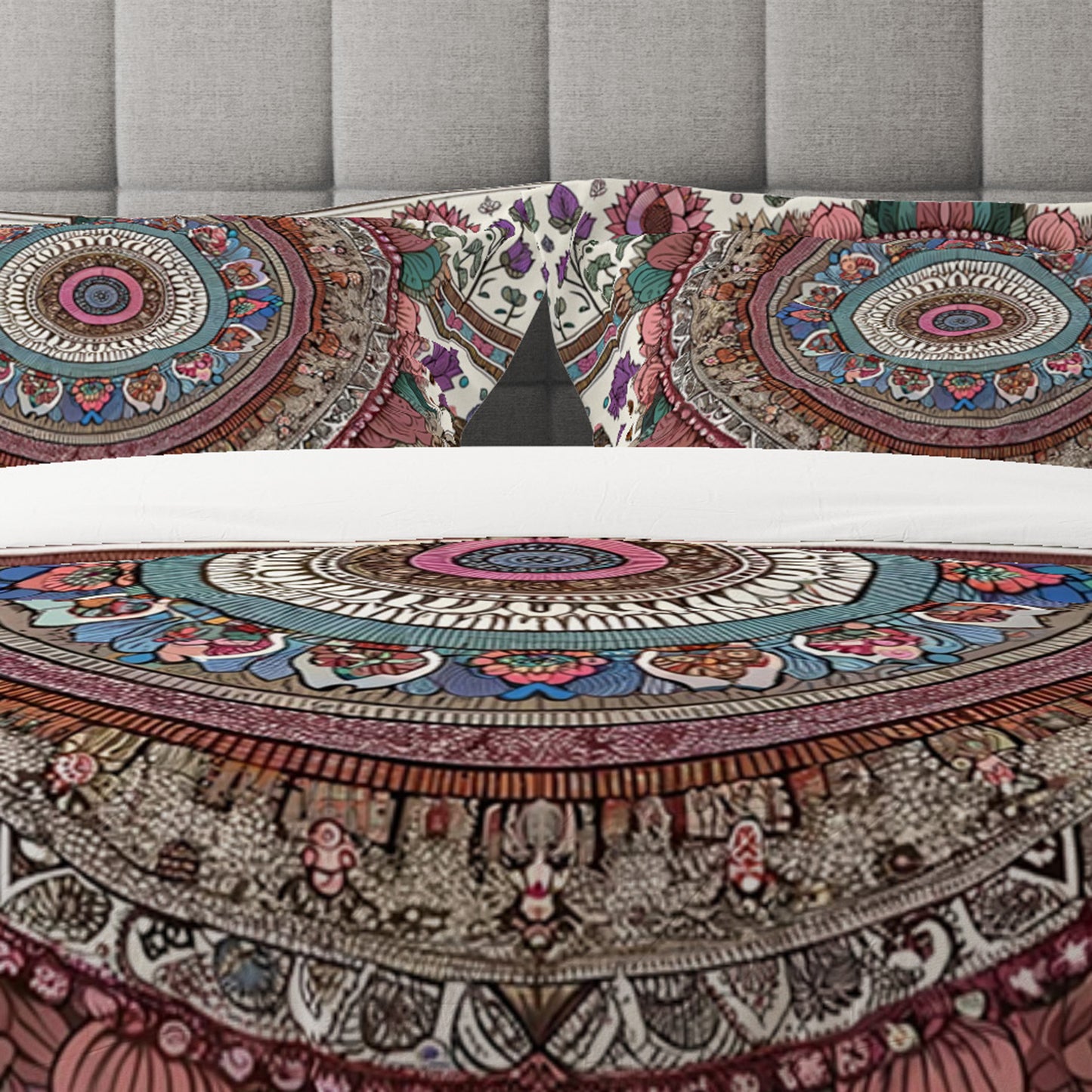 MultiColour Elephant Mandala Reversible Quilt Cover Duvet Cover Set - Adore India