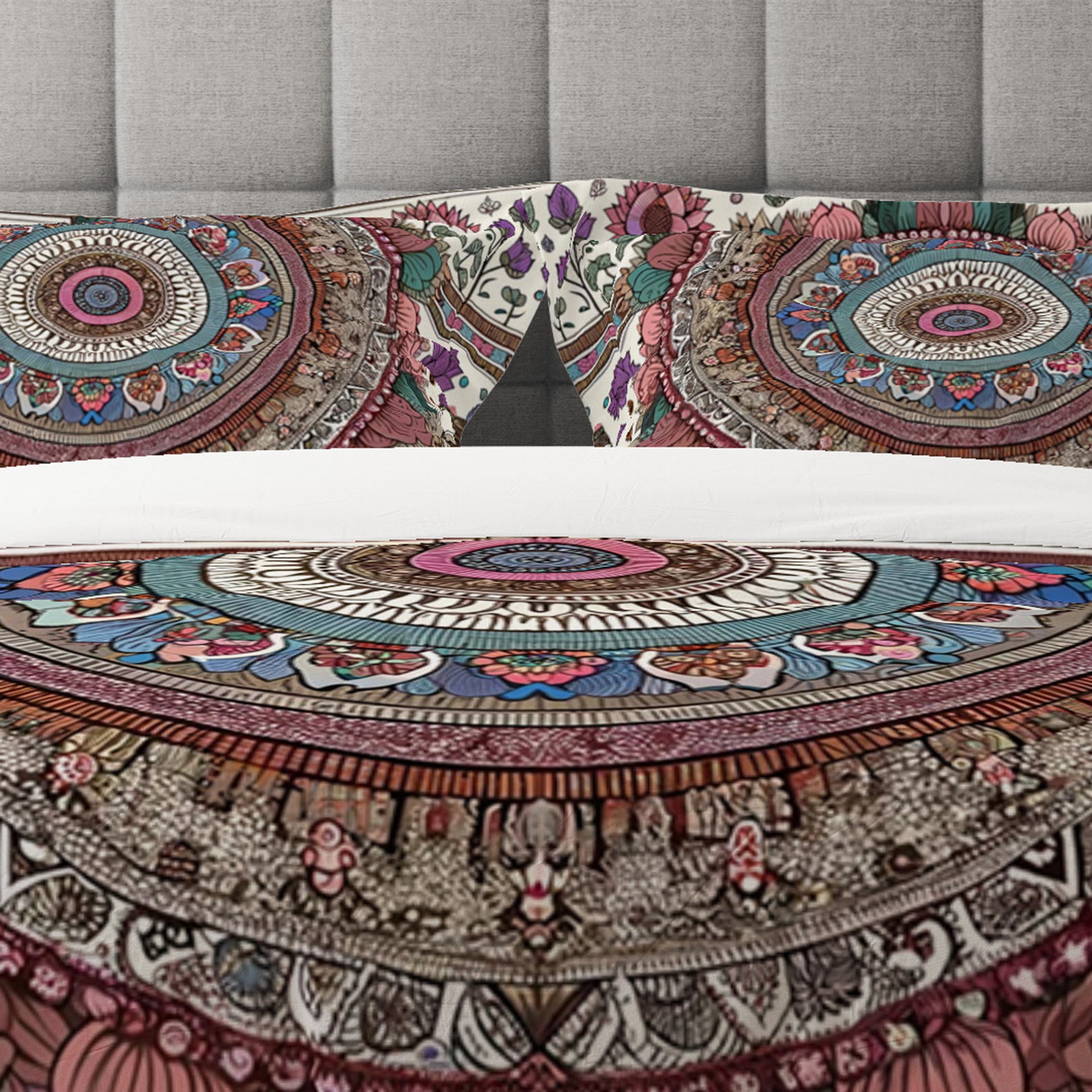 MultiColour Elephant Mandala Reversible Quilt Cover Duvet Cover Set - Adore India