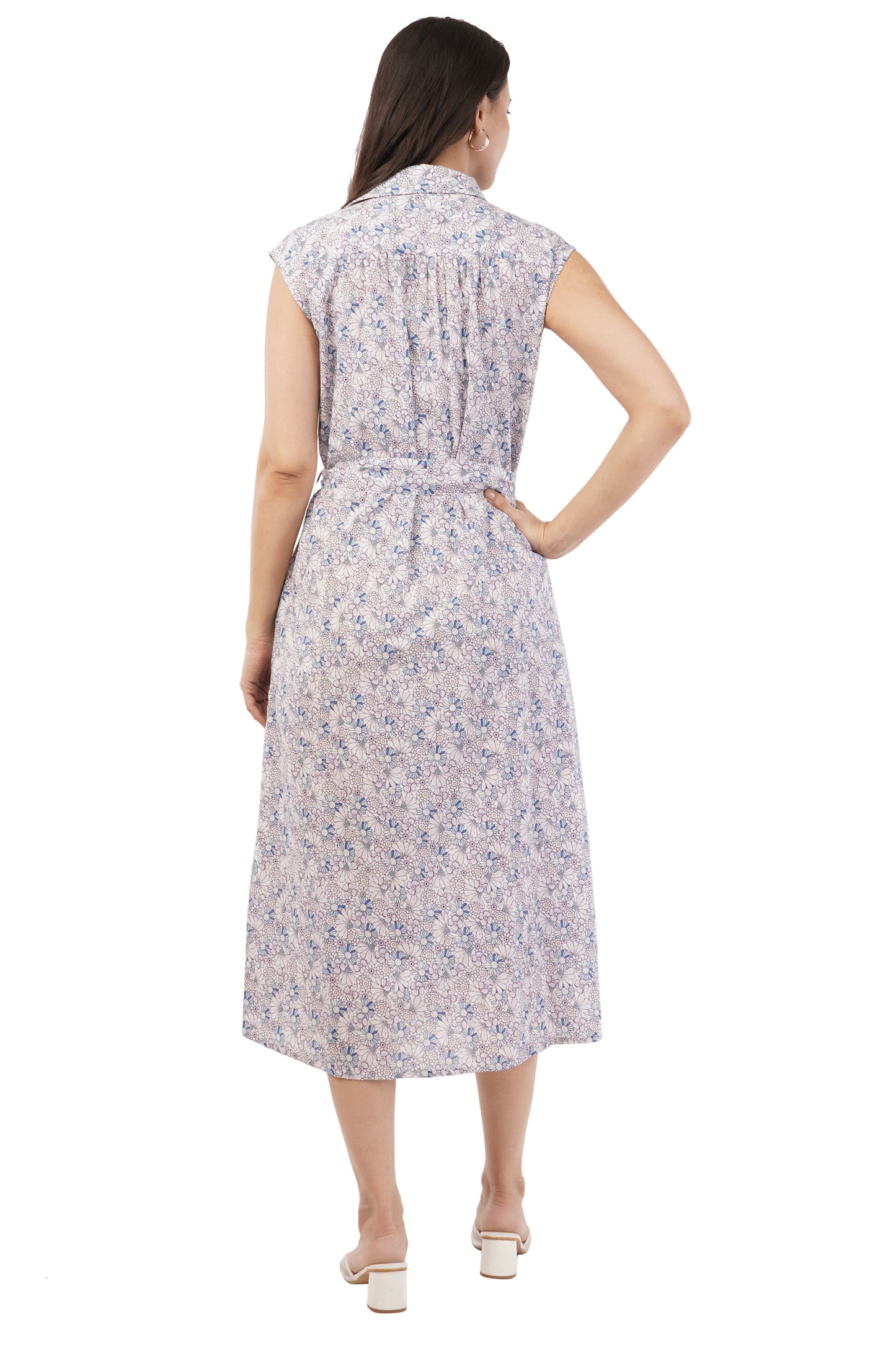 Corali Sleeveless Cotton Soft Floral Shirt Midi Dress
