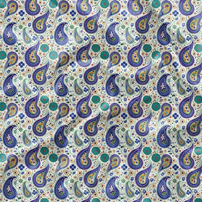 Vintage Green Blue Floral Paisley Cotton Reversible Quilt Cover Set - Adore India