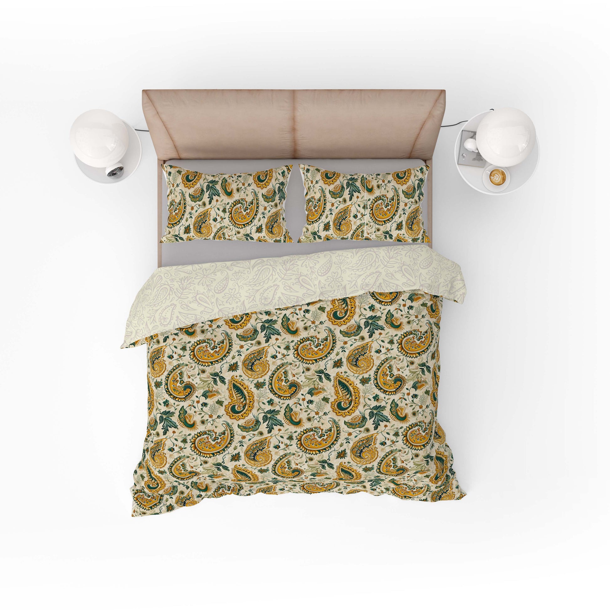 Vintage Yellow Green Floral Paisley Cotton Reversible Quilt Cover Set - Adore India