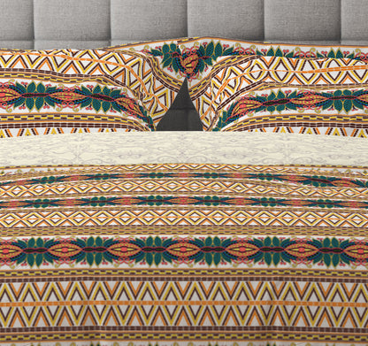 Bohemian Multicolour Geometrical Floral Cotton Reversible Quilt Cover Set