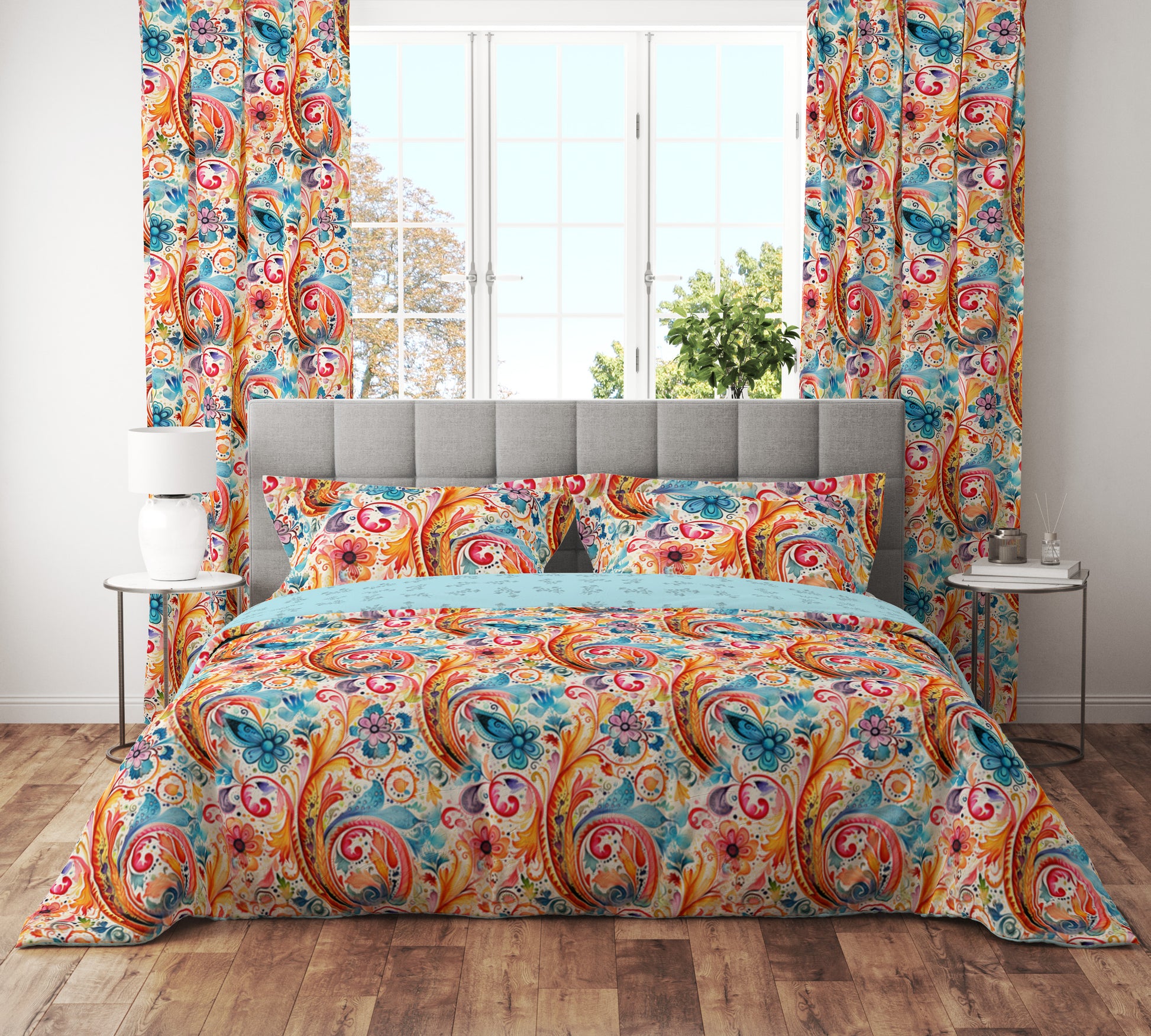 Bohemian Watercolour Abstract Colourful Floral Cotton Reversible Quilt Cover Set - Adore India