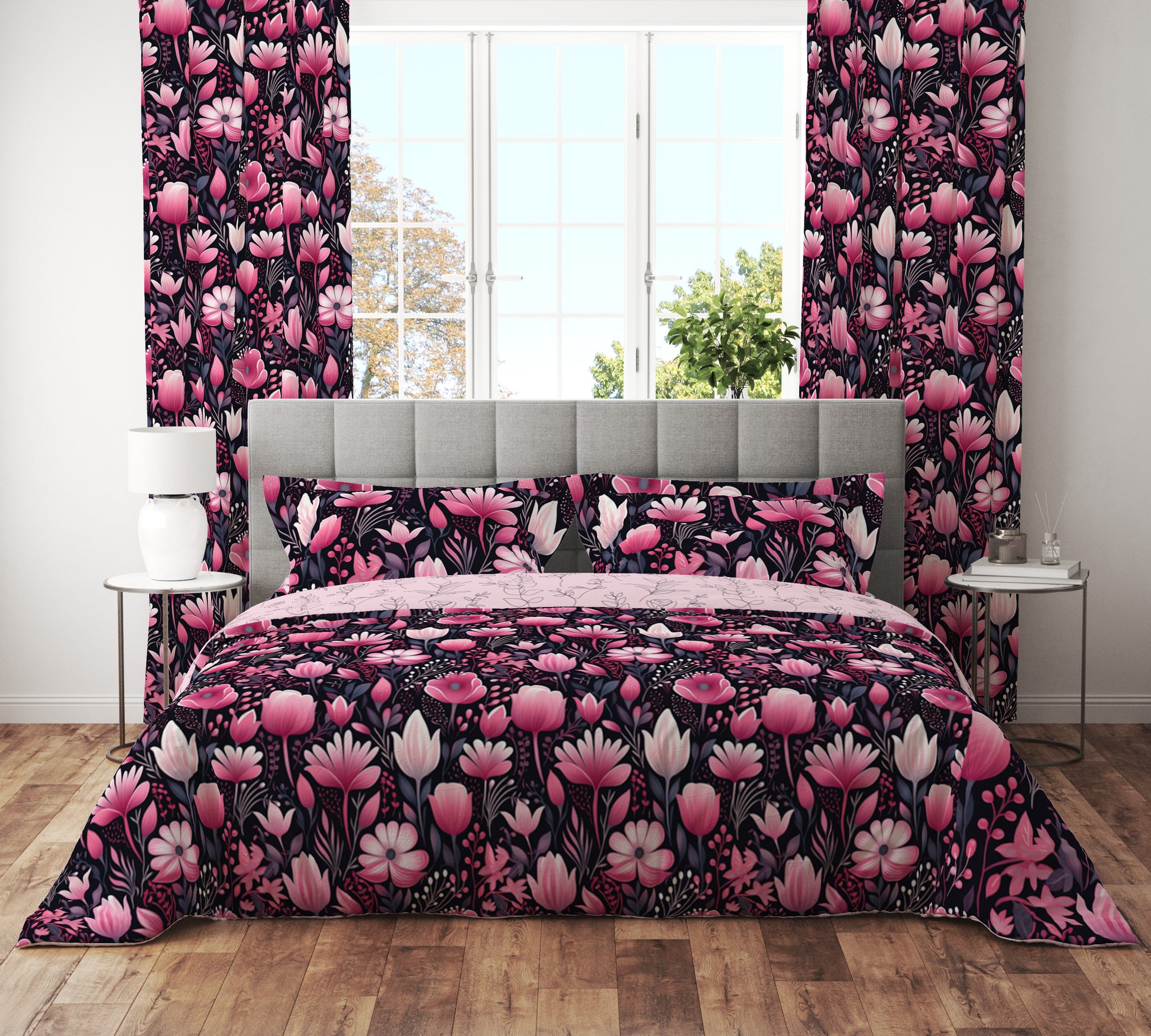 Fantasy Rose Floral Pink Cotton Reversible Quilt Cover Set - Adore India