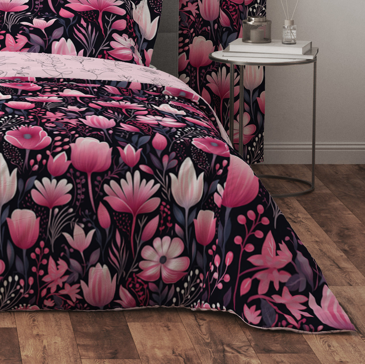 Fantasy Rose Floral Pink Cotton Reversible Quilt Cover Set - Adore India