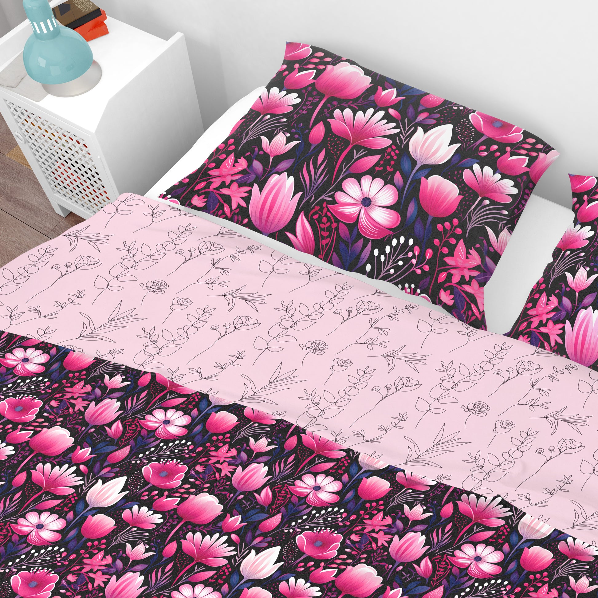 Fantasy Rose Floral Pink Cotton Reversible Quilt Cover Set - Adore India