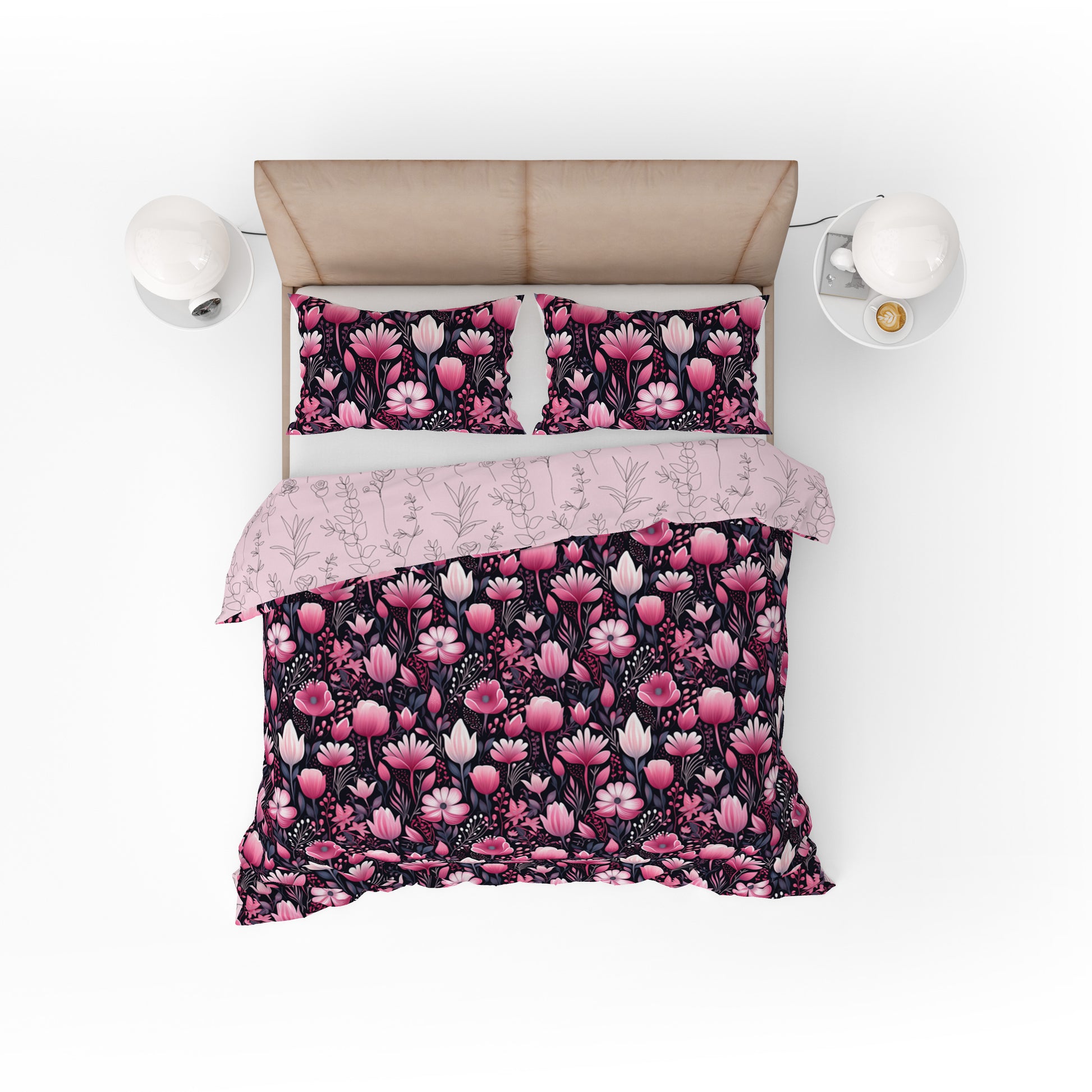 Fantasy Rose Floral Pink Cotton Reversible Quilt Cover Set - Adore India