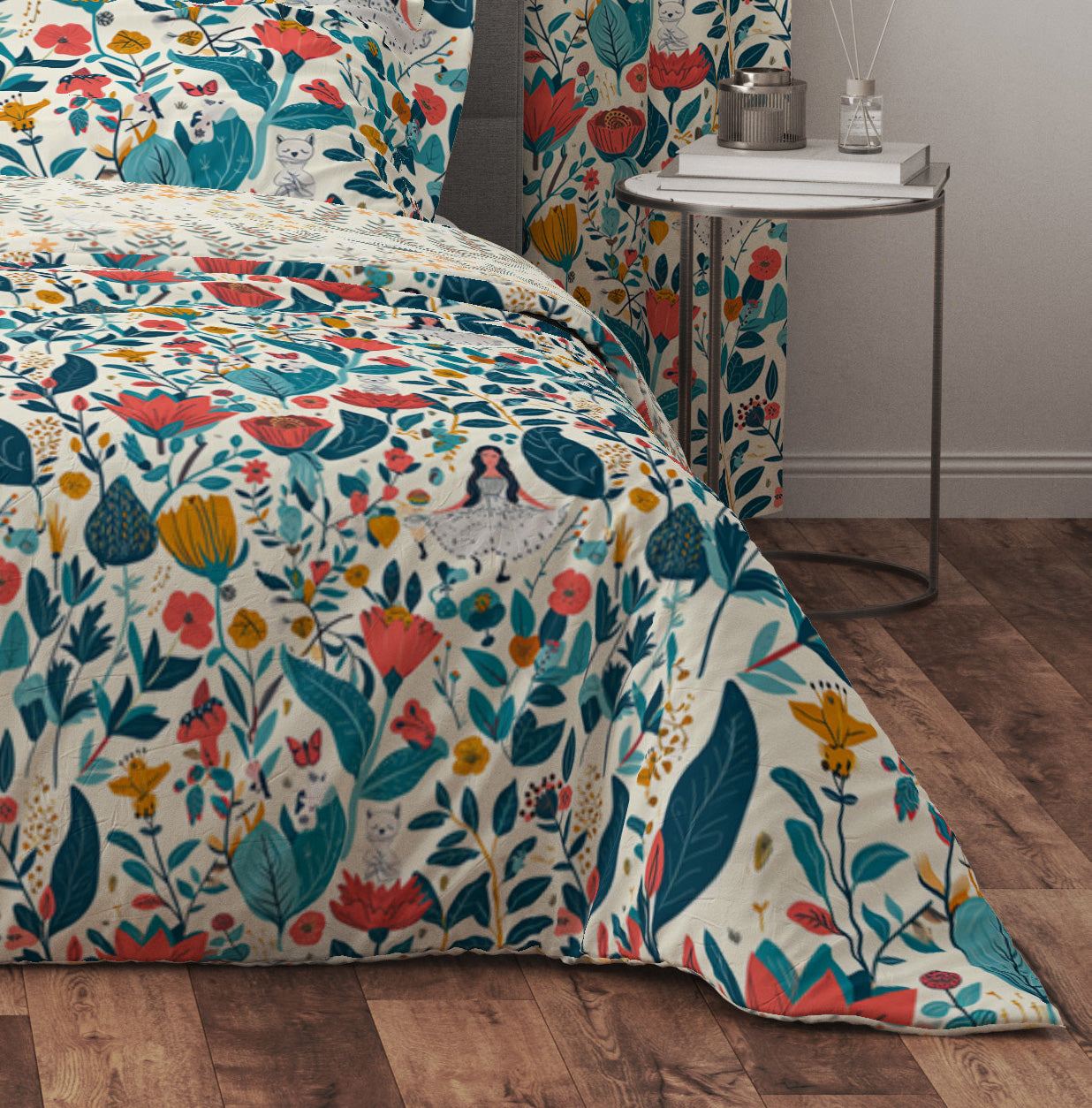 Fantasy World Wild Floral Red Cotton Reversible Quilt Cover Set - Adore India