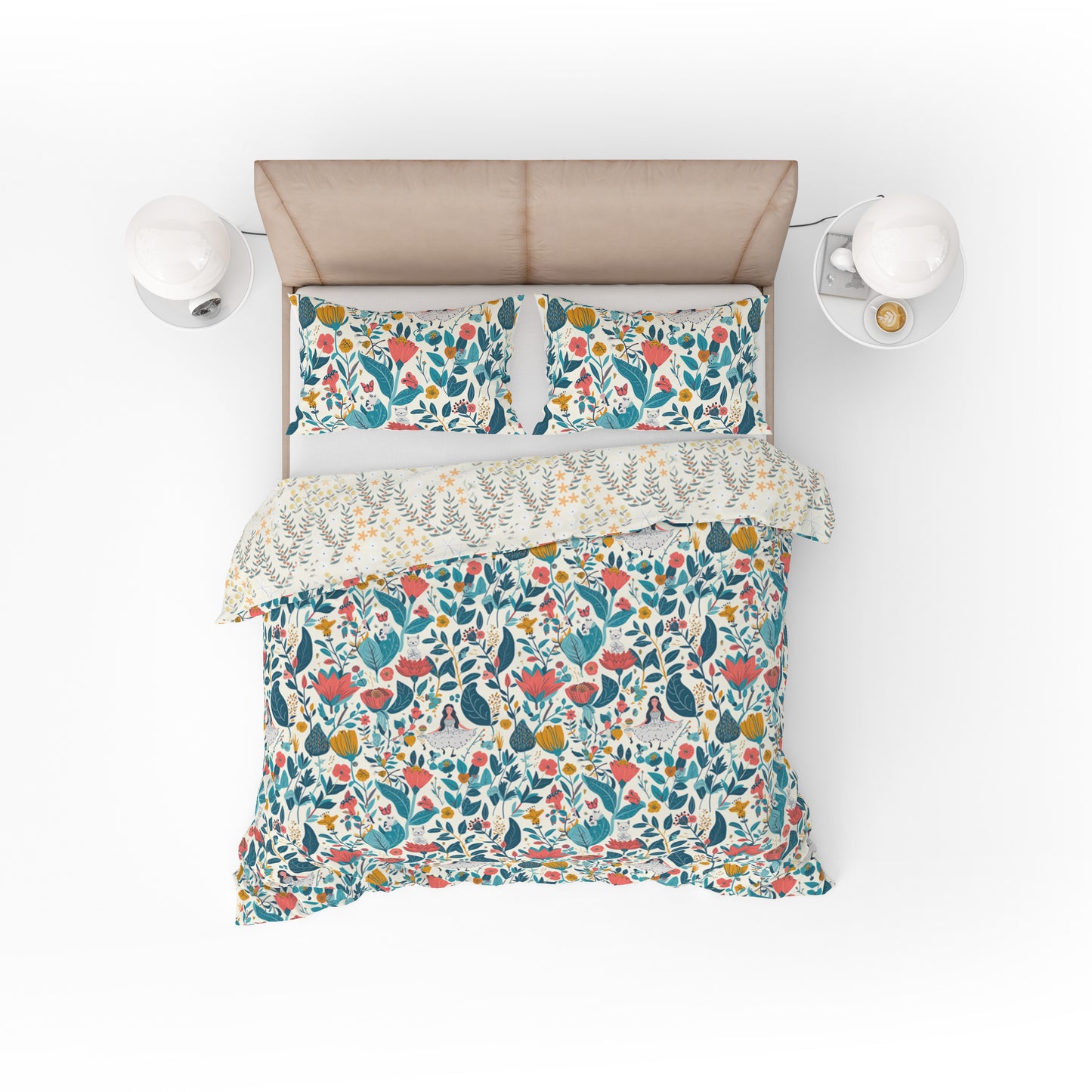 Fantasy World Wild Floral Red Cotton Reversible Quilt Cover Set - Adore India