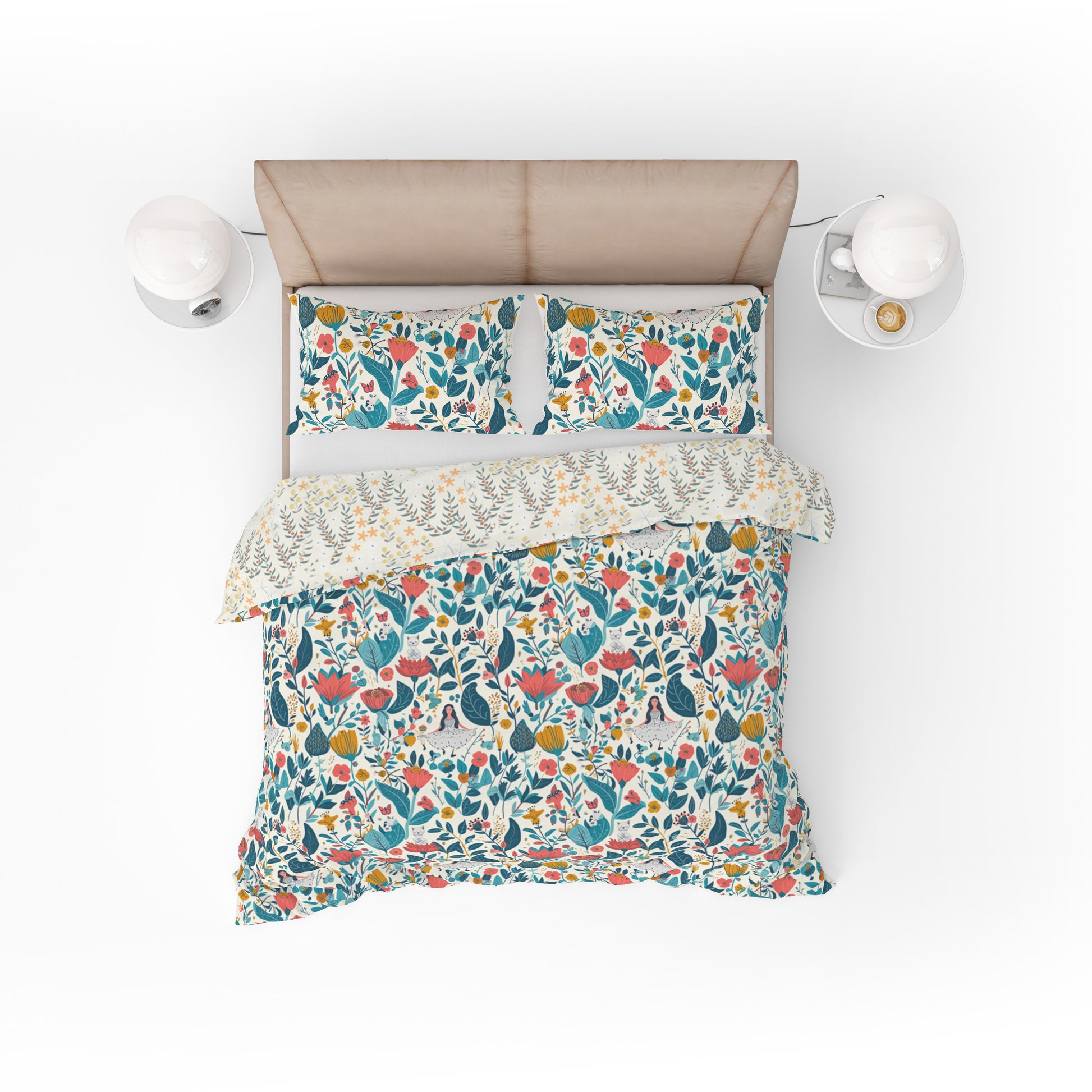 Fantasy World Wild Floral Red Cotton Reversible Quilt Cover Set - Adore India