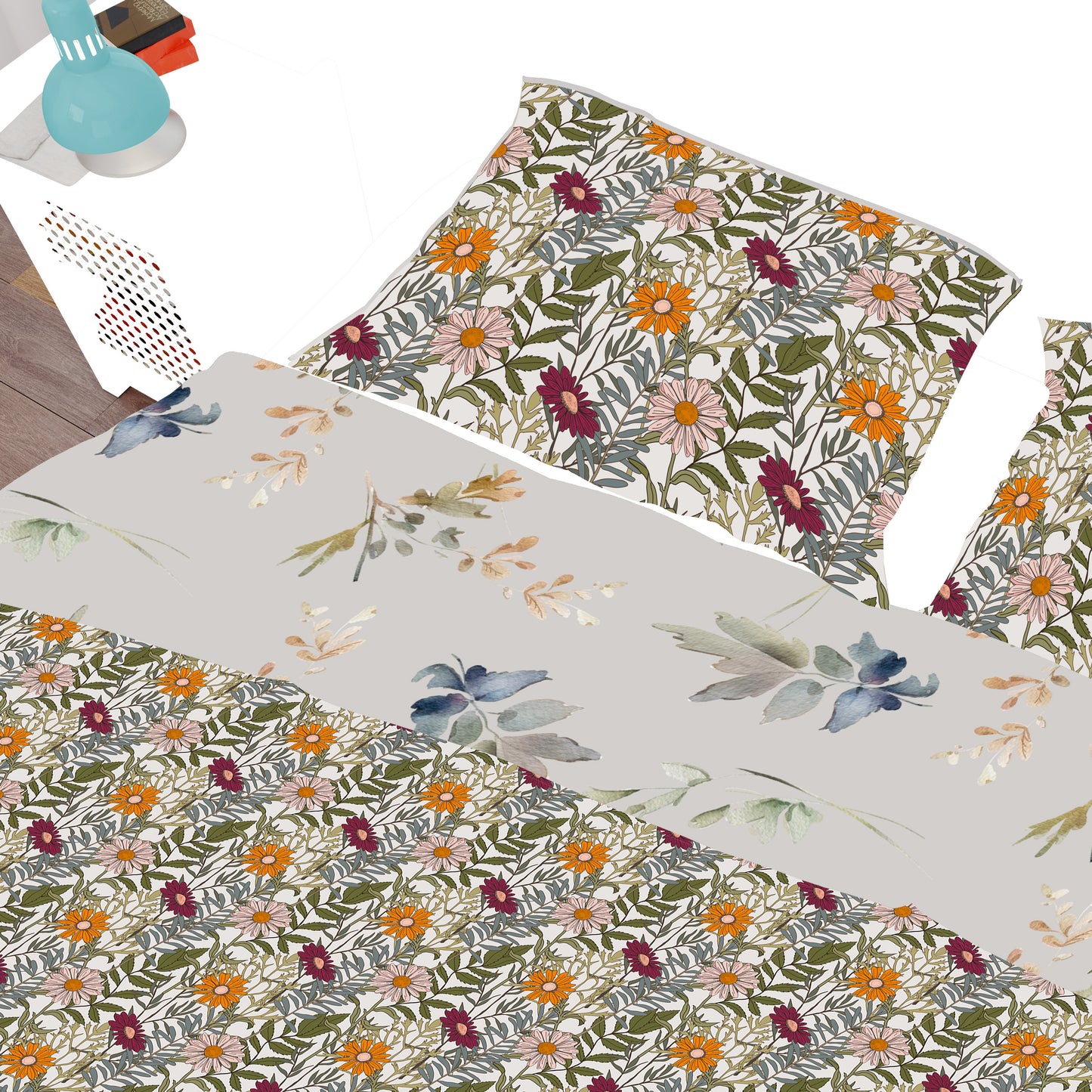 Bohemian Olive Daisy Floral Red Cotton Reversible Quilt Cover Set