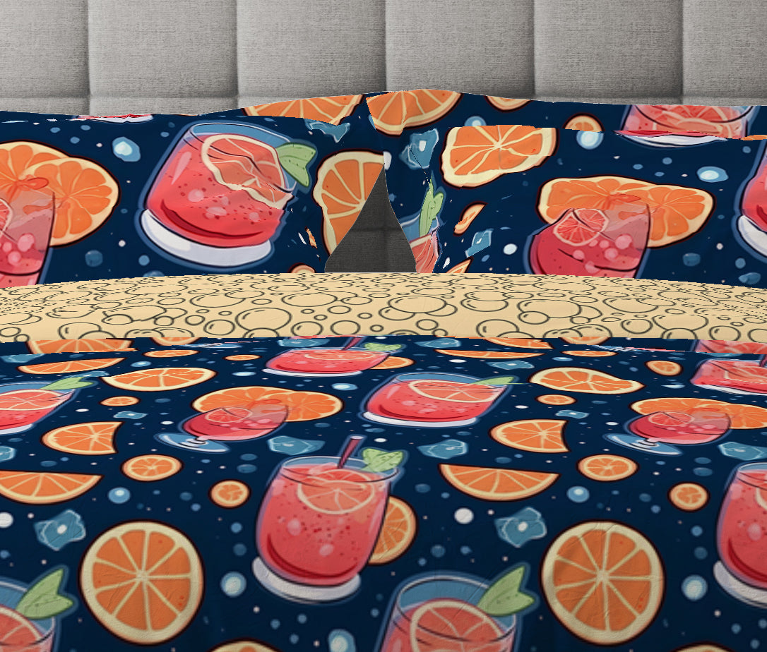 Bohemian Lemon Drink Holiday Fun Red Cotton Reversible Quilt Cover Set - Adore India