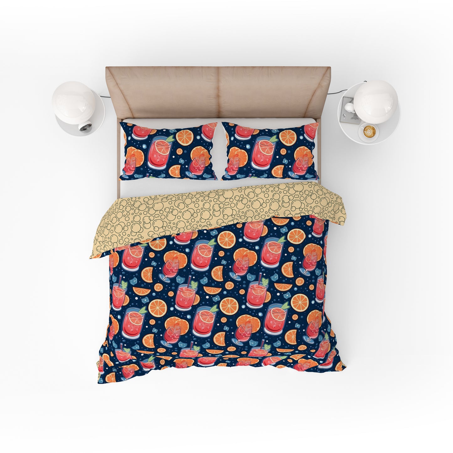 Bohemian Lemon Drink Holiday Fun Red Cotton Reversible Quilt Cover Set - Adore India