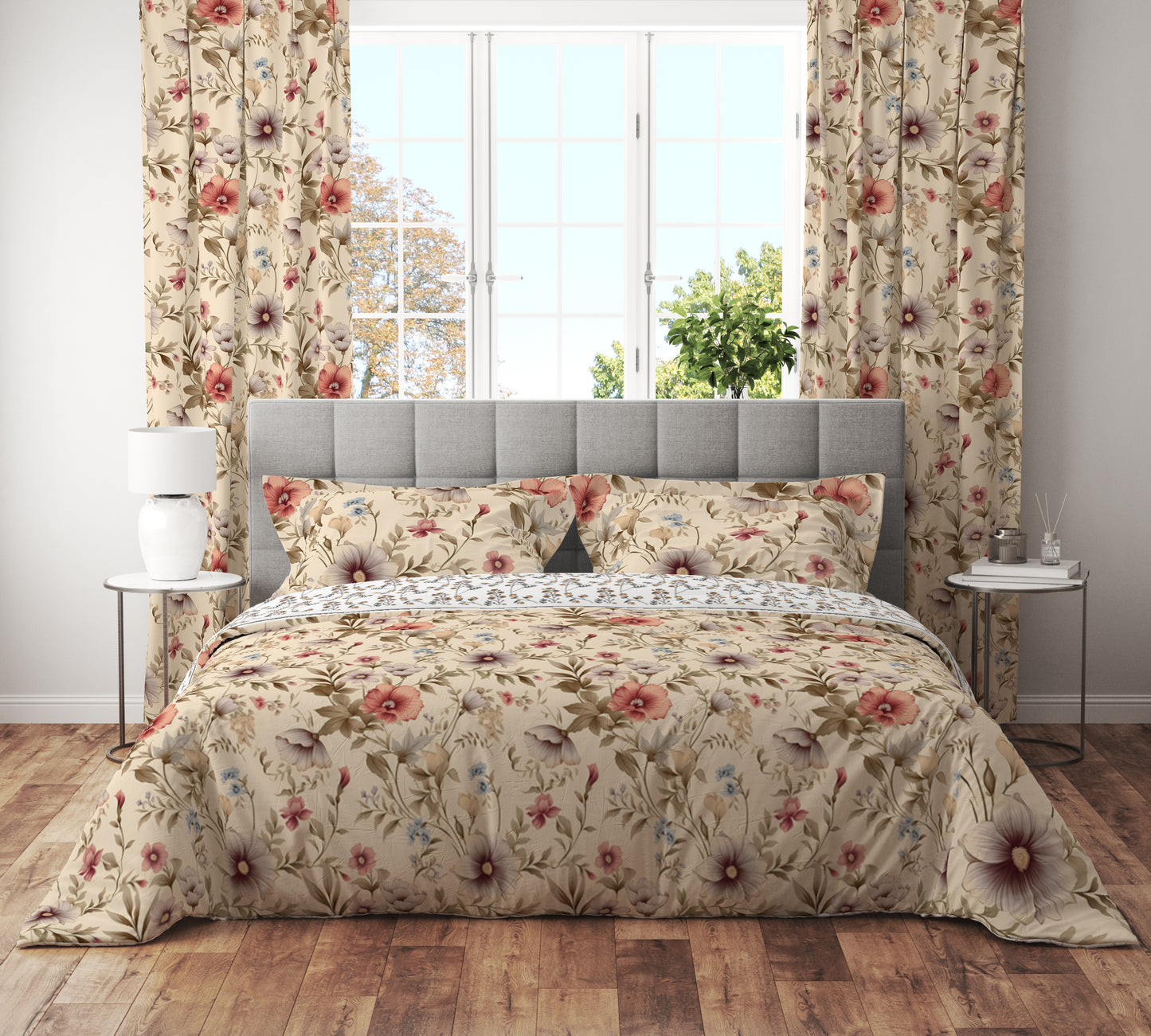 Vintage Retro Whimsical Pink Floral Cotton Reversible Quilt Cover Set - Adore India