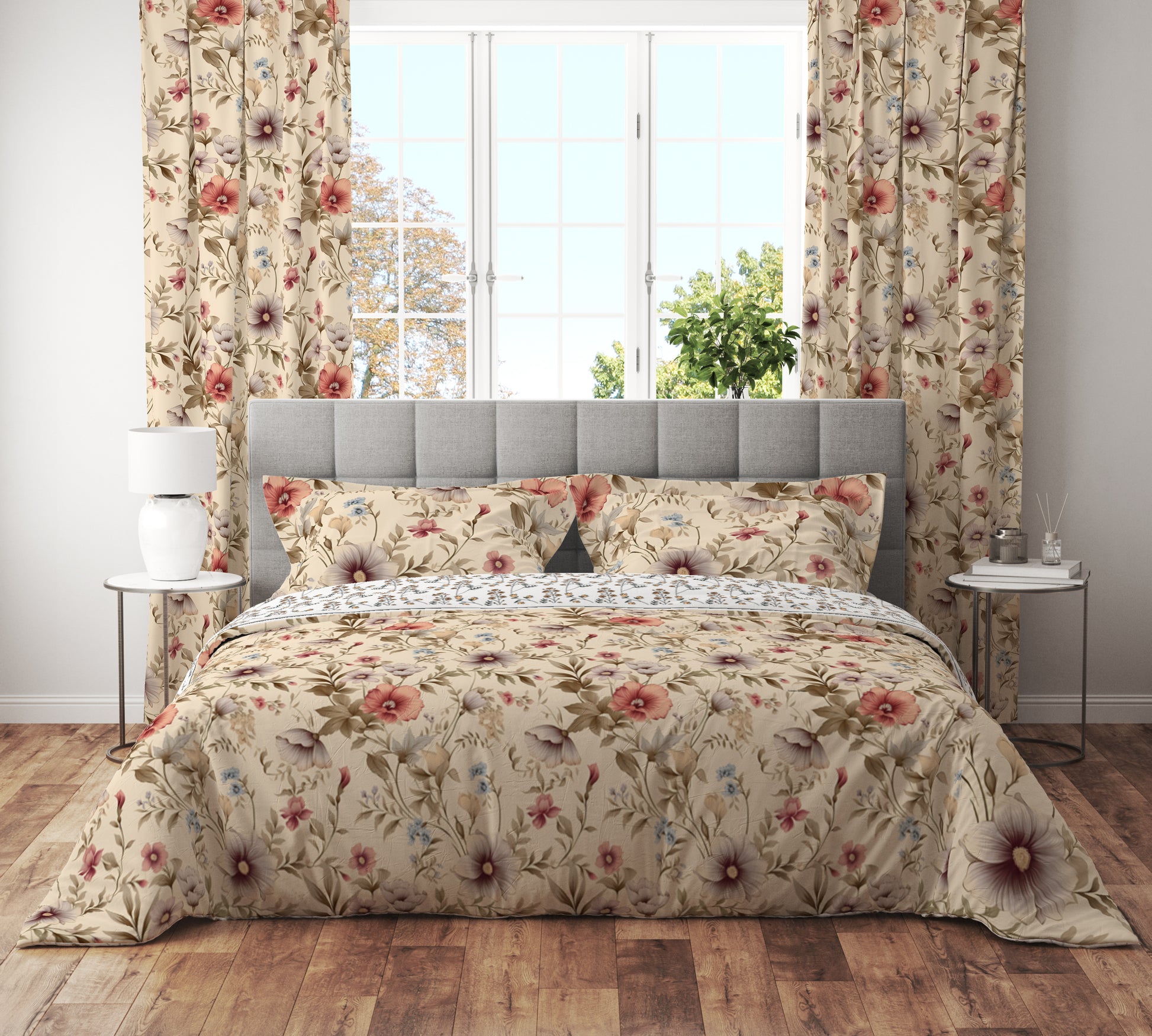 Vintage Retro Whimsical Pink Floral Cotton Reversible Quilt Cover Set - Adore India