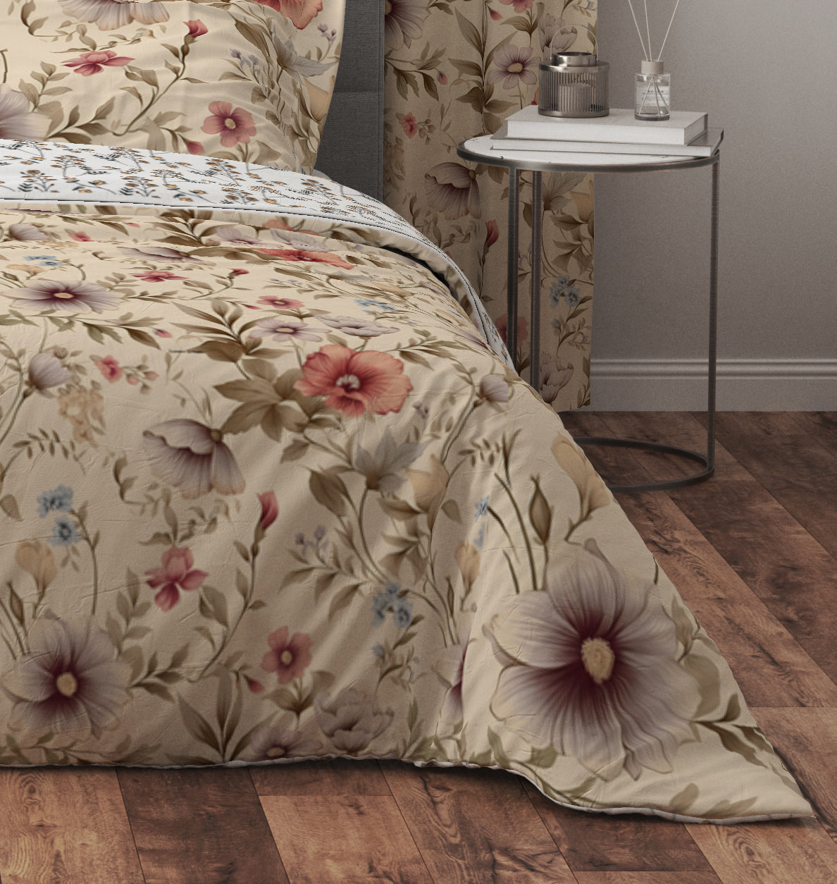 Vintage Retro Whimsical Pink Floral Cotton Reversible Quilt Cover Set - Adore India