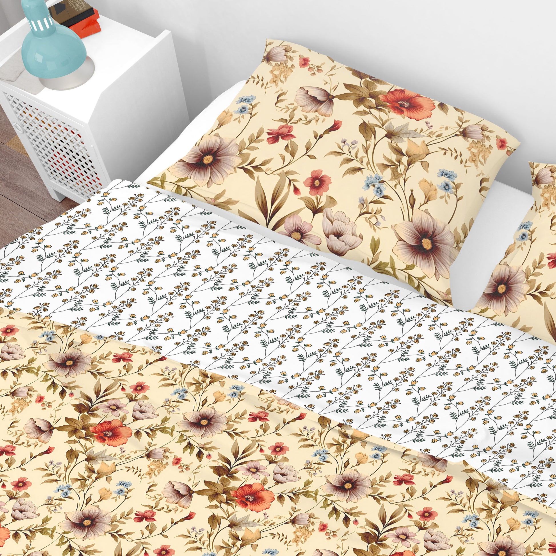 Vintage Retro Whimsical Pink Floral Cotton Reversible Quilt Cover Set - Adore India