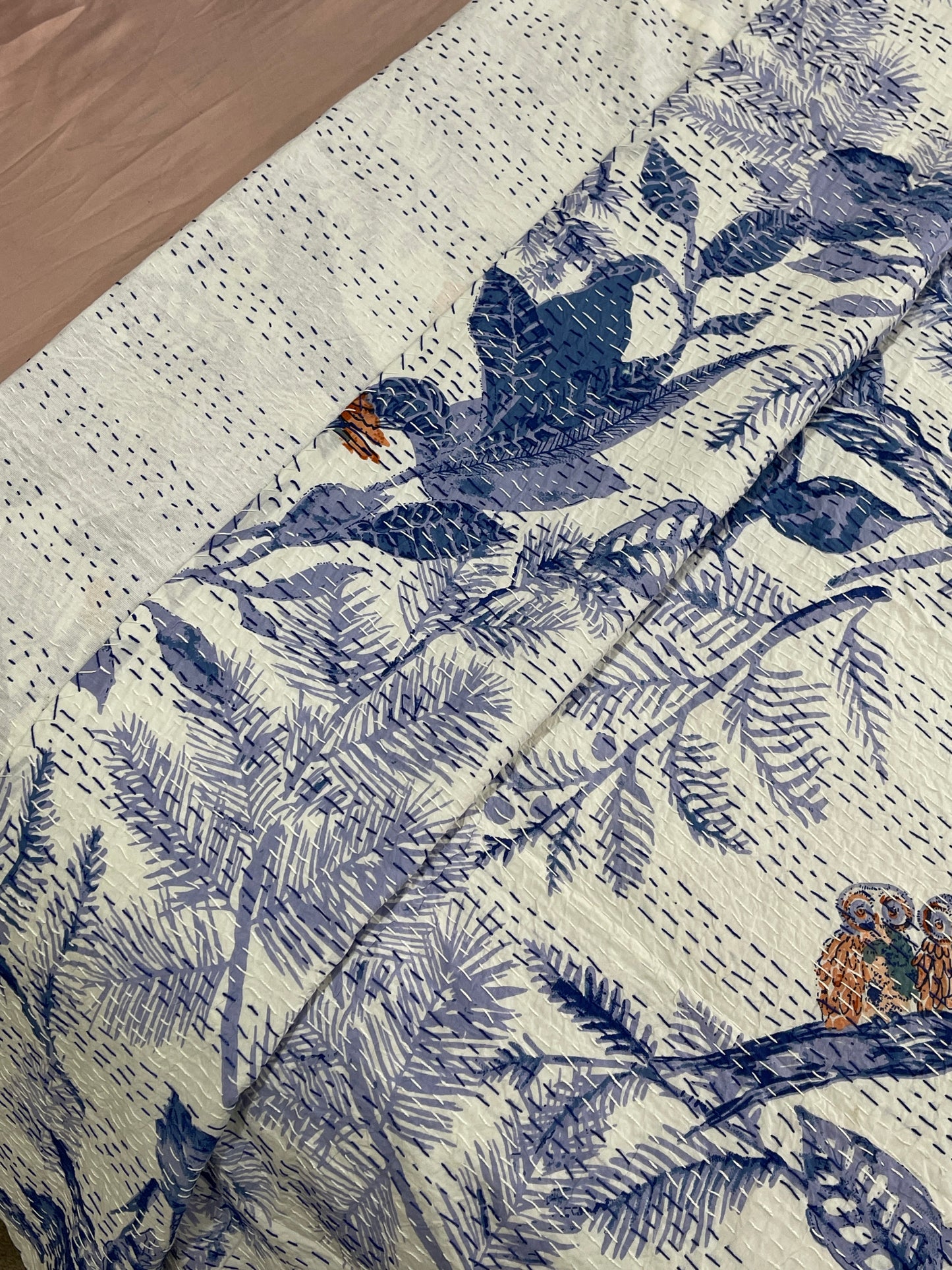 Indian Handmade Reversible Cotton Kantha Quilt - Adore India