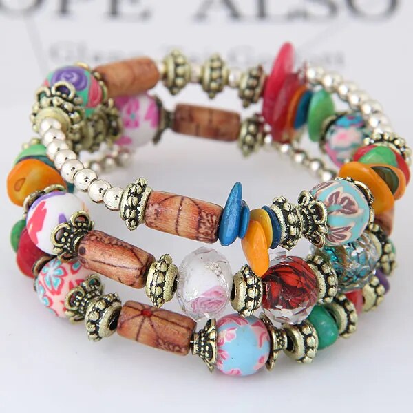 New BohemianShell Bead Charm Ethnic Multilayer Bracelet 2Pcs - Adore India