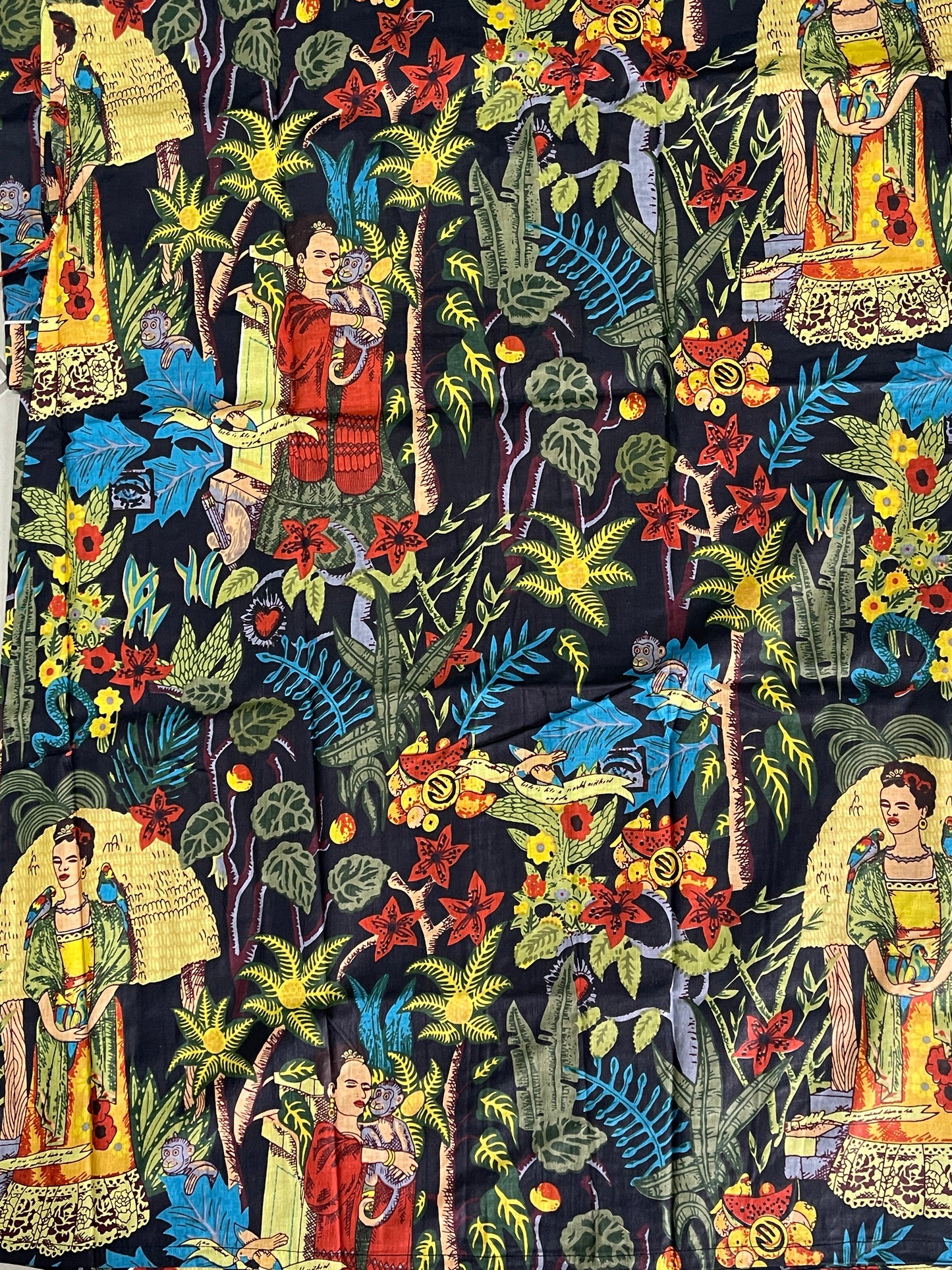 Cotton Printed Black Kahlo Kimono Kaftan Bathrobe