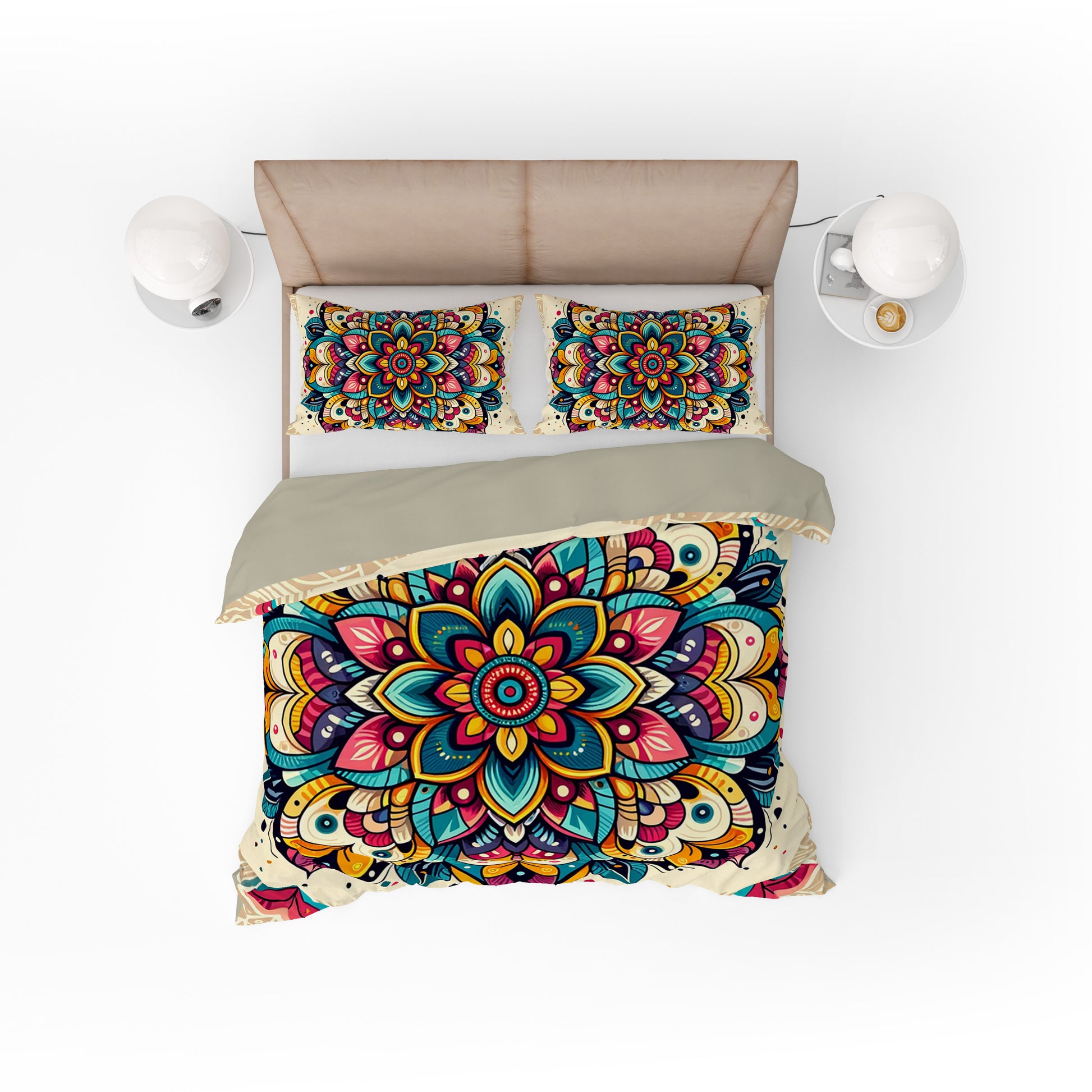Multi Colour Bohemian Statement Floral Reversible Quilt Cover Duvet Cover Set - Adore India