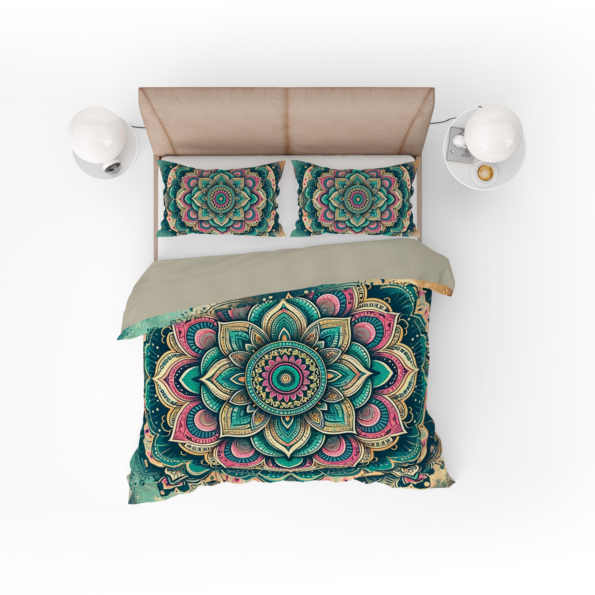 Teal Pink Blessing Bohemian Reversible Quilt Cover Duvet Cover Set - Adore India