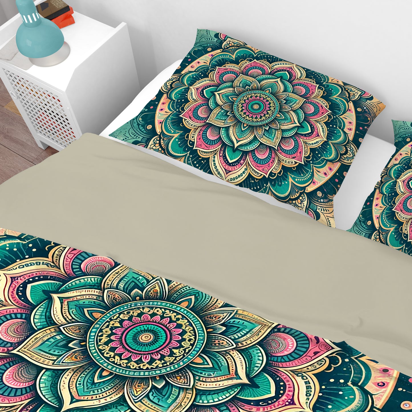 Teal Pink Blessing Bohemian Reversible Quilt Cover Duvet Cover Set - Adore India