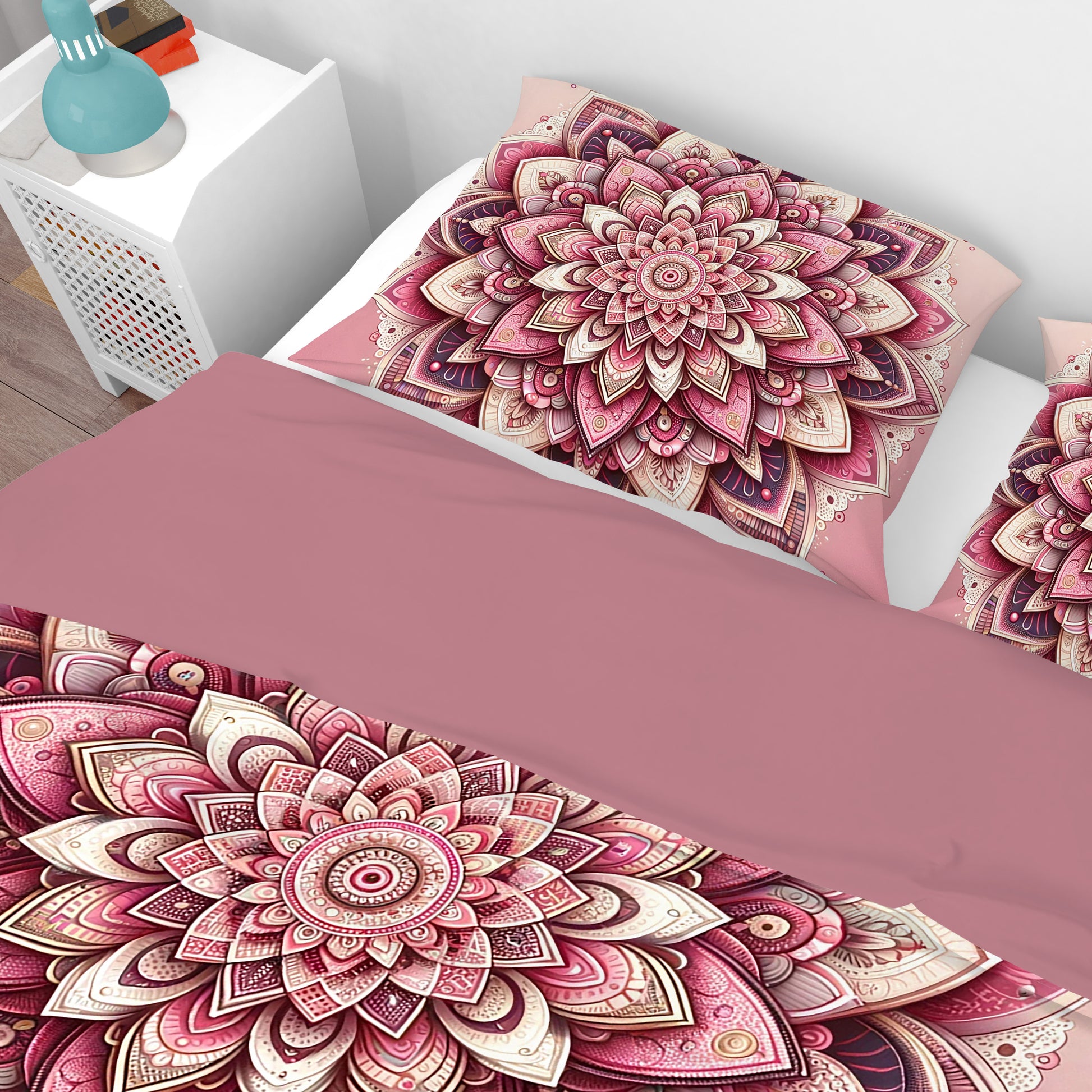 Pink Ombre Bohemian Lotus Reversible Quilt Cover Duvet Cover Set - Adore India