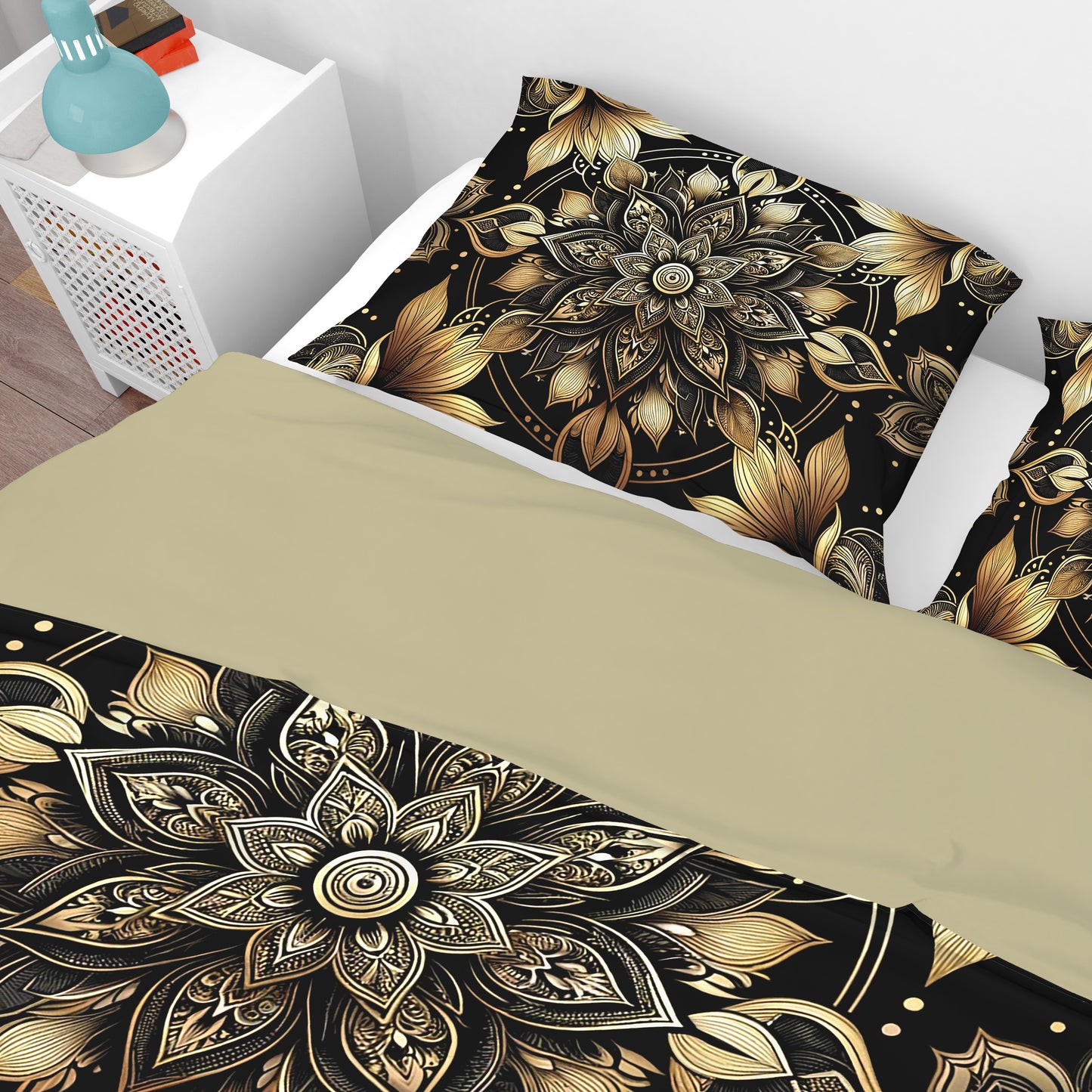 Luxurious Gold Lotus Mandala Reversible Quilt Cover Duvet Cover Set - Adore India