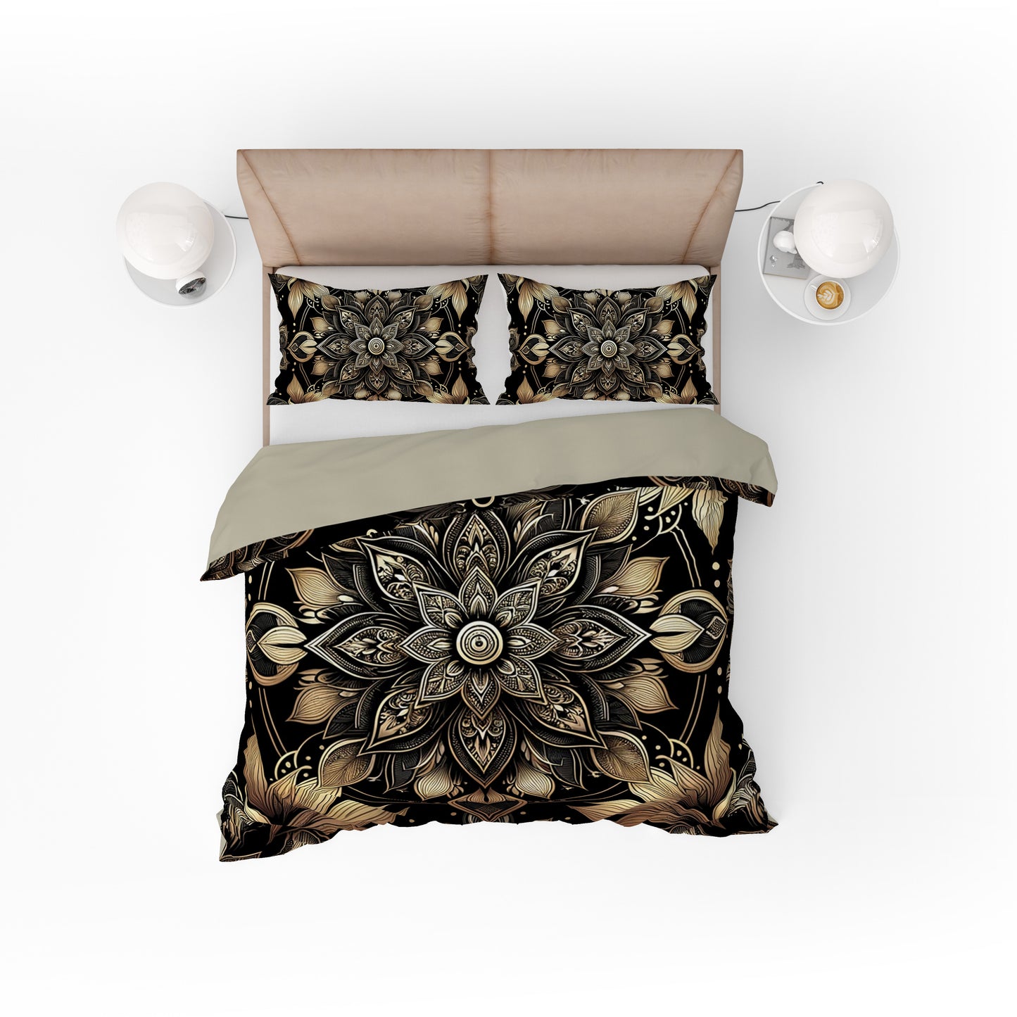 Luxurious Gold Lotus Mandala Reversible Quilt Cover Duvet Cover Set - Adore India