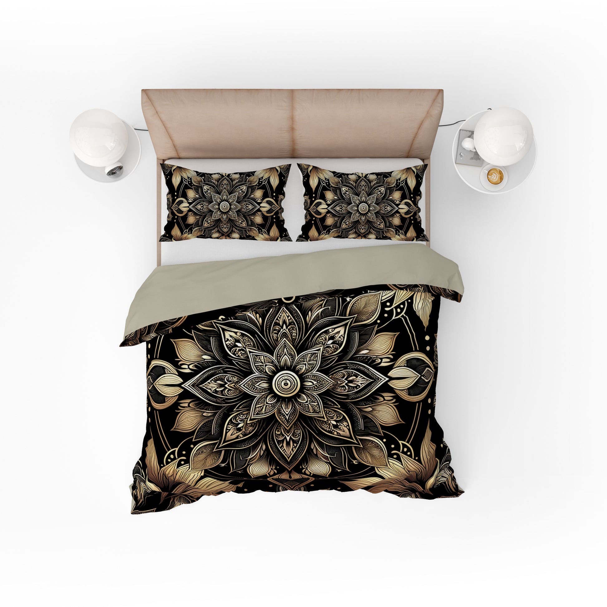 Luxurious Gold Lotus Mandala Reversible Quilt Cover Duvet Cover Set - Adore India