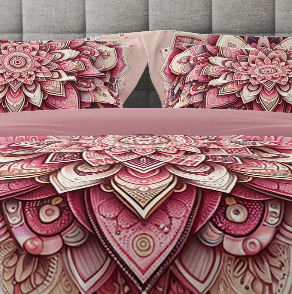 Pink Ombre Bohemian Lotus Reversible Quilt Cover Duvet Cover Set - Adore India