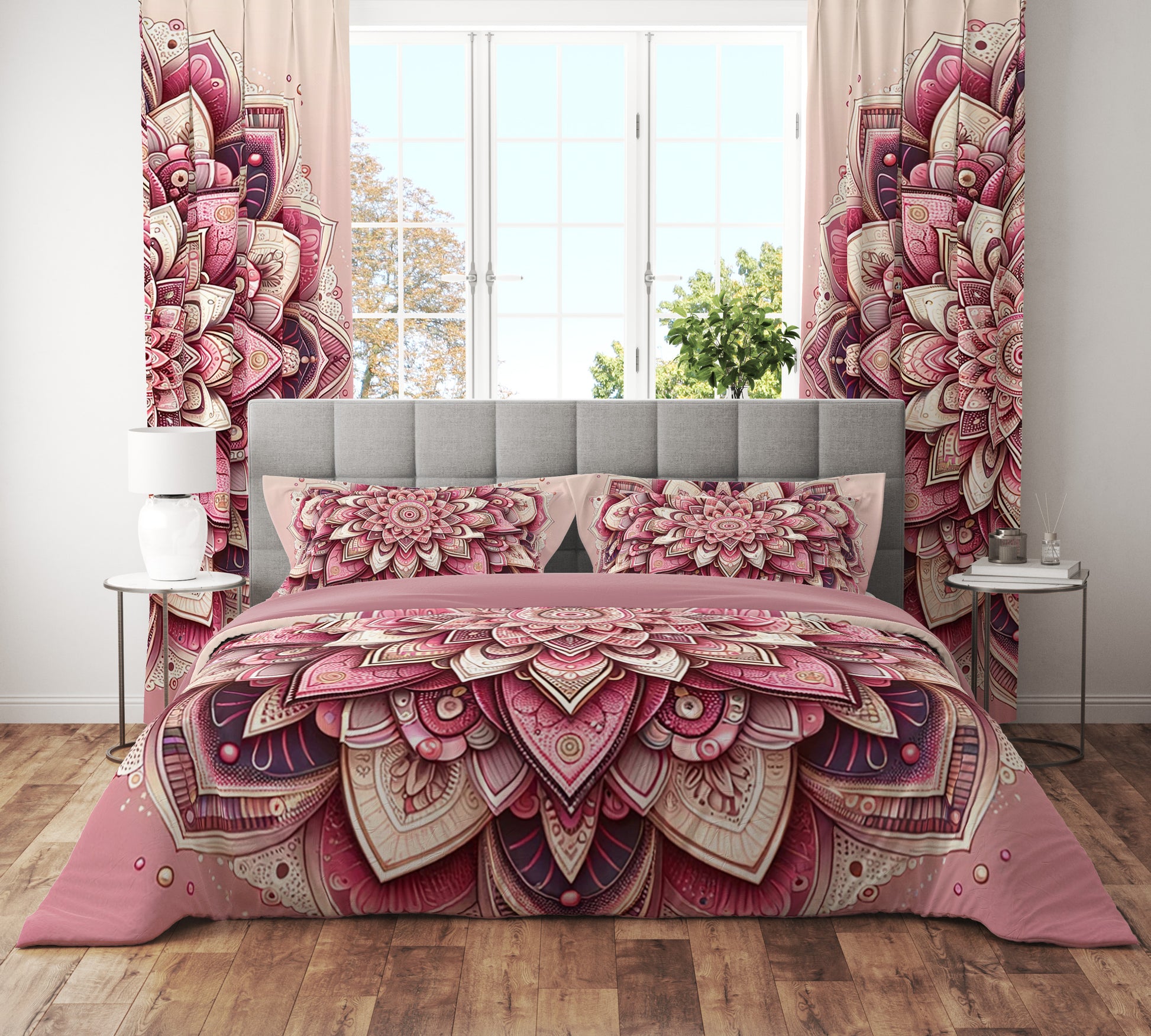 Pink Ombre Bohemian Lotus Reversible Quilt Cover Duvet Cover Set - Adore India