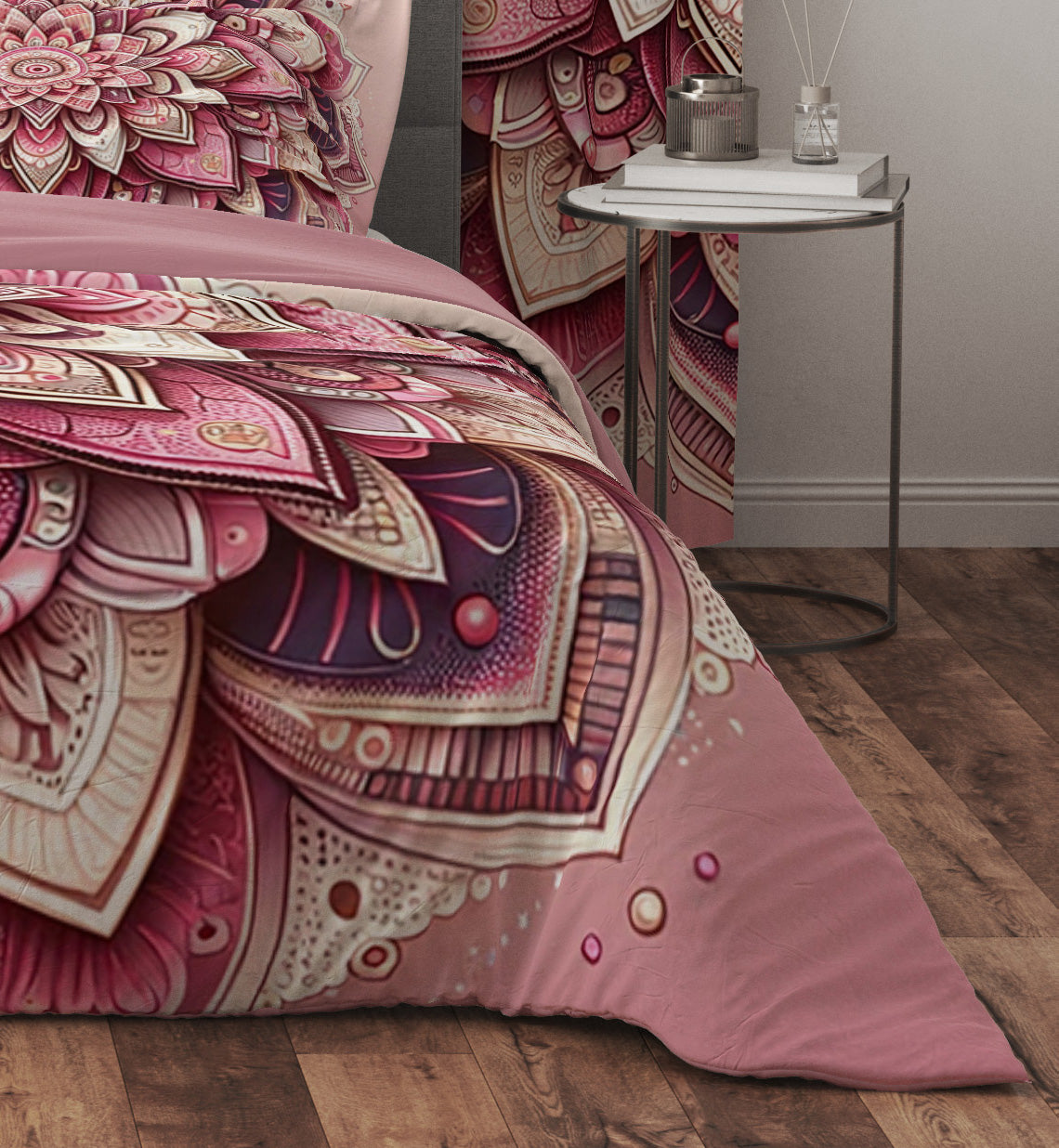 Pink Ombre Bohemian Lotus Reversible Quilt Cover Duvet Cover Set - Adore India