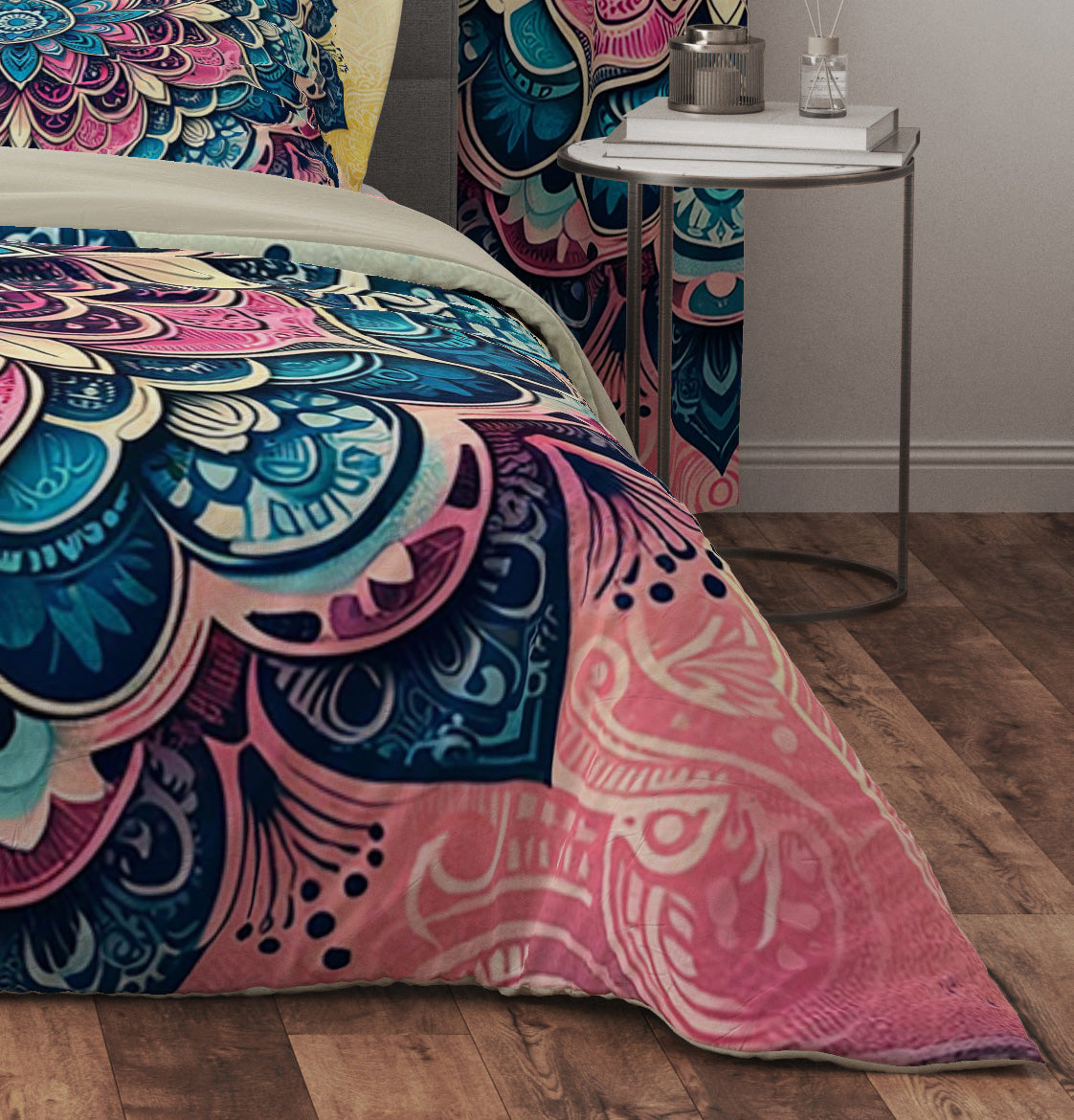 Pink Blue Ombre Lotus Reversible Quilt Cover Duvet Cover Set - Adore India