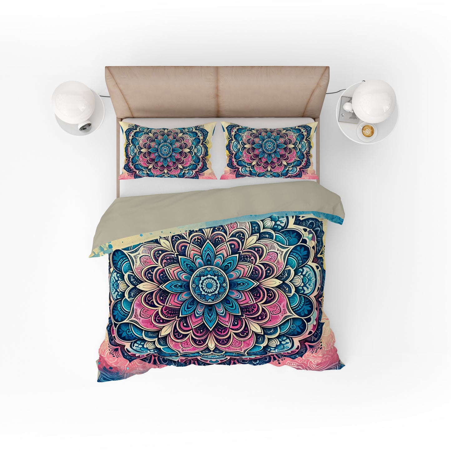 Pink Blue Ombre Lotus Reversible Quilt Cover Duvet Cover Set - Adore India