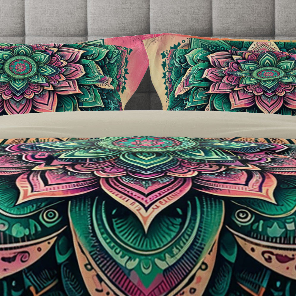 Multi Colour Ombre Lotus Reversible Quilt Cover Duvet Cover Set - Adore India