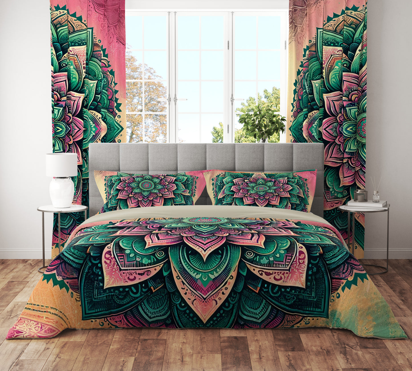 Multi Colour Ombre Lotus Reversible Quilt Cover Duvet Cover Set - Adore India