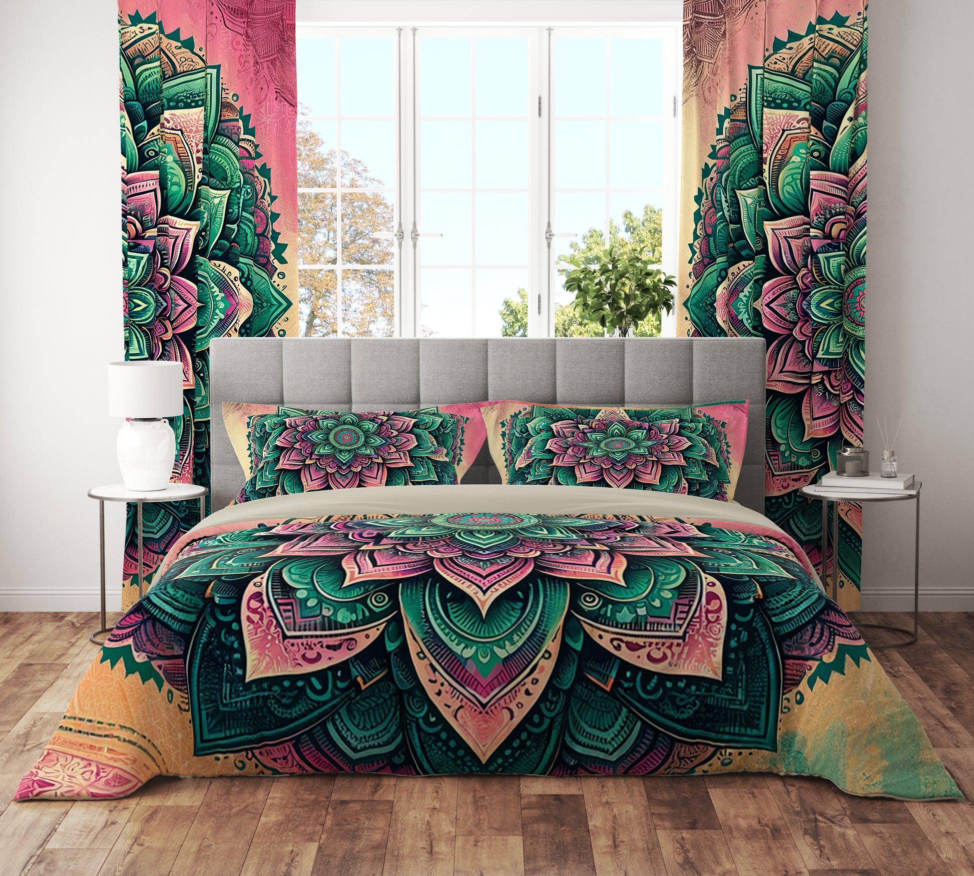Multi Colour Ombre Lotus Reversible Quilt Cover Duvet Cover Set - Adore India