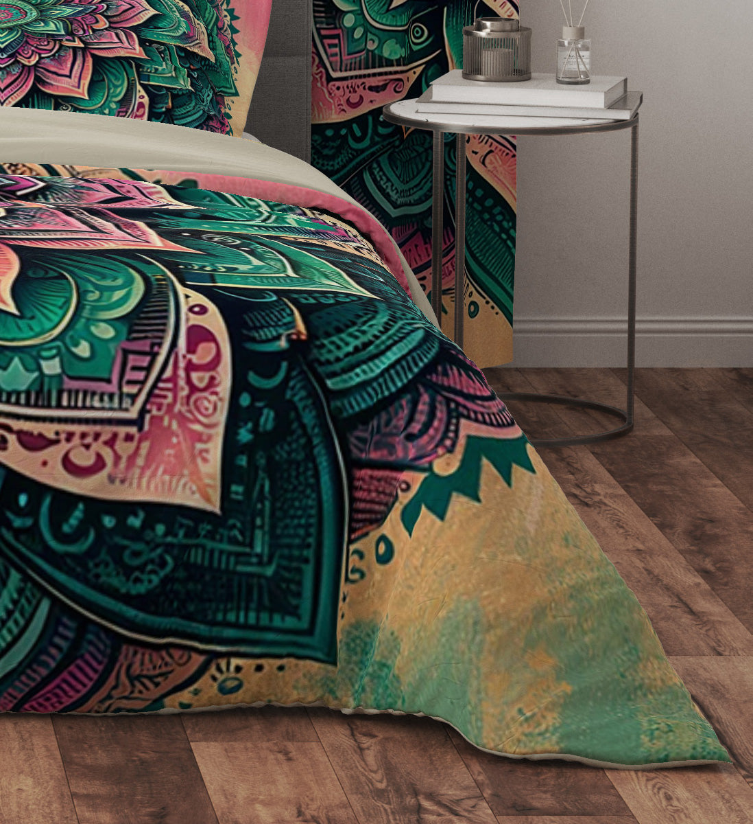 Multi Colour Ombre Lotus Reversible Quilt Cover Duvet Cover Set - Adore India