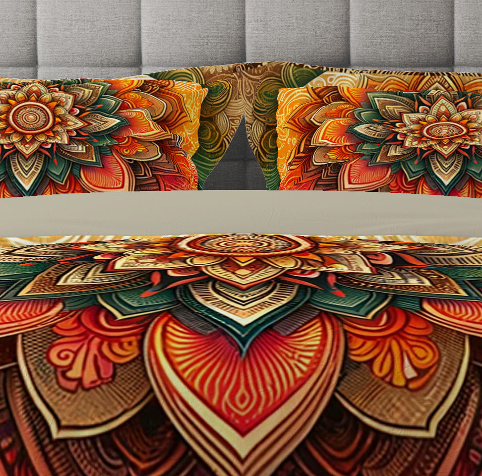 Sunset Ombre Lotus Reversible Quilt Cover Duvet Cover Set - Adore India