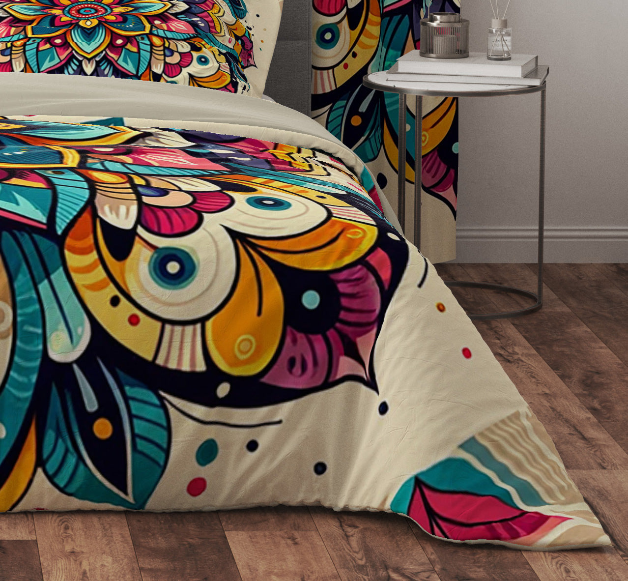 Multi Colour Bohemian Statement Floral Reversible Quilt Cover Duvet Cover Set - Adore India