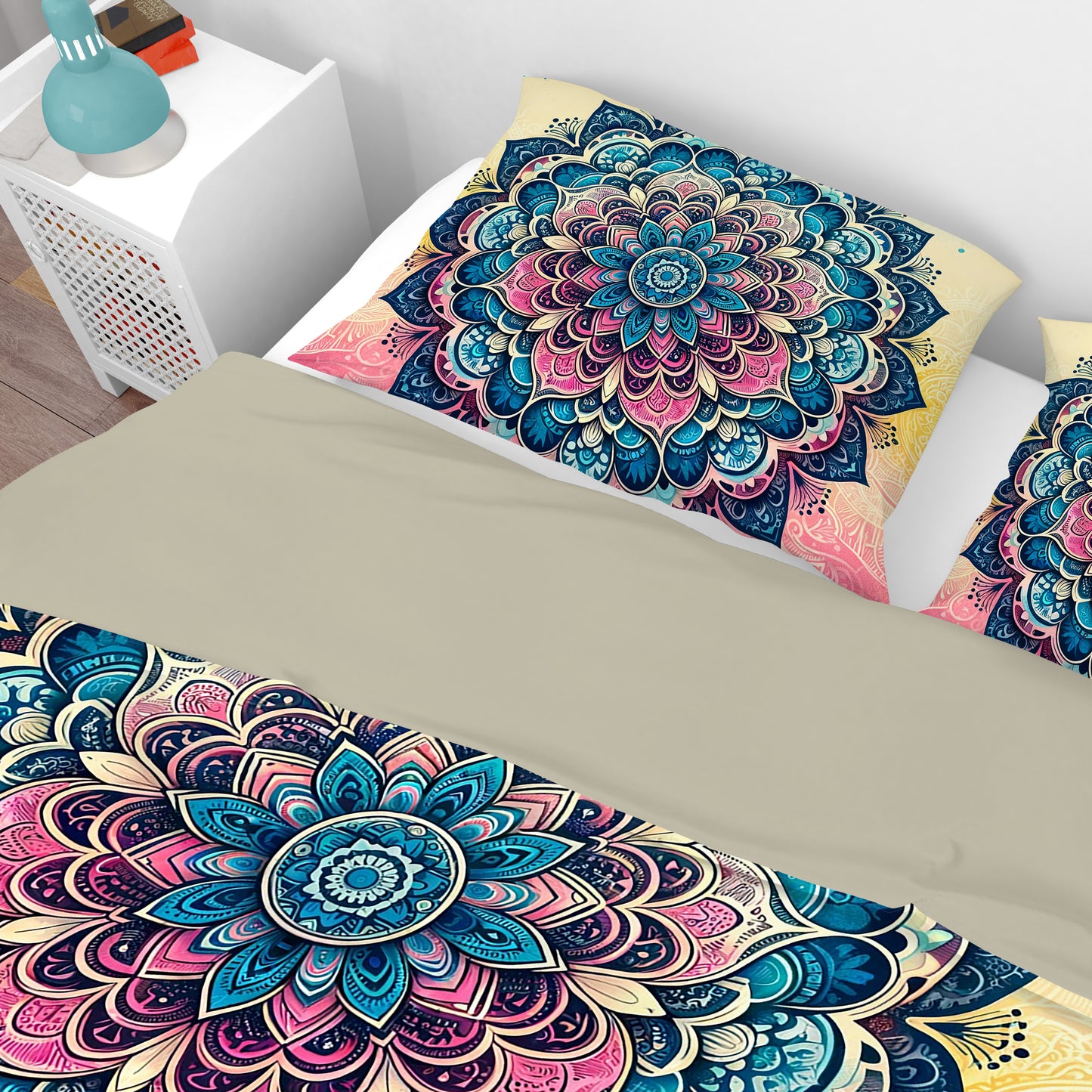 Pink Blue Ombre Lotus Reversible Quilt Cover Duvet Cover Set - Adore India