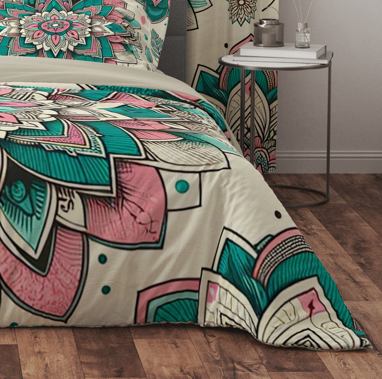 Bohemian Teal Mantra Mandala Reversible Quilt Cover Duvet Cover Set - Adore India
