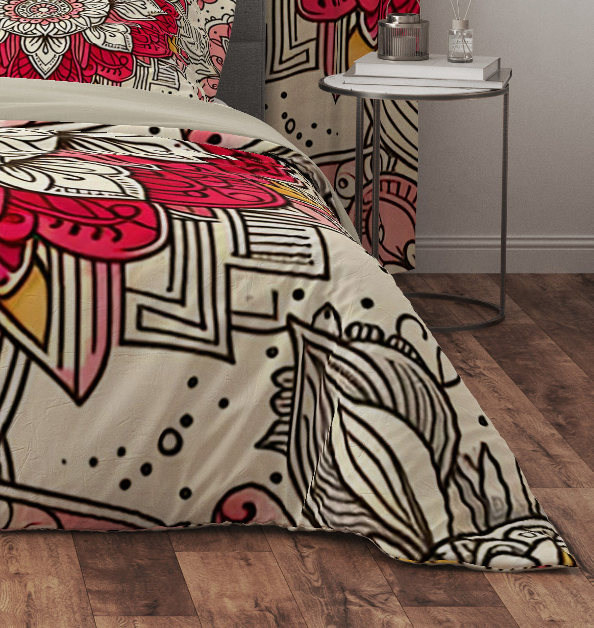 Bohemian Red Blossom Mandala Reversible Quilt Cover Duvet Cover Set - Adore India