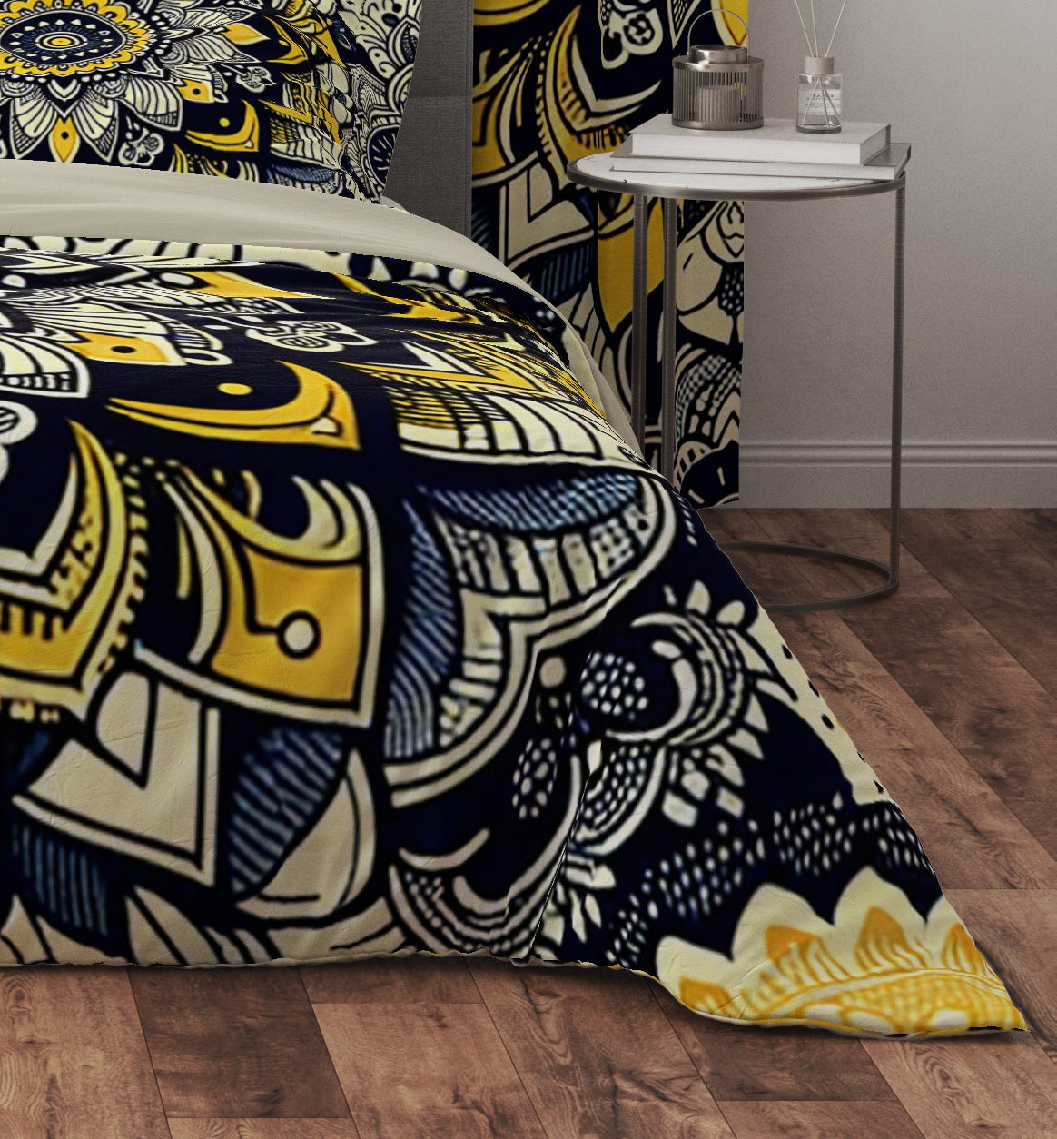 Yellow Blossom Mandala Reversible Quilt Cover Duvet Cover Set - Adore India