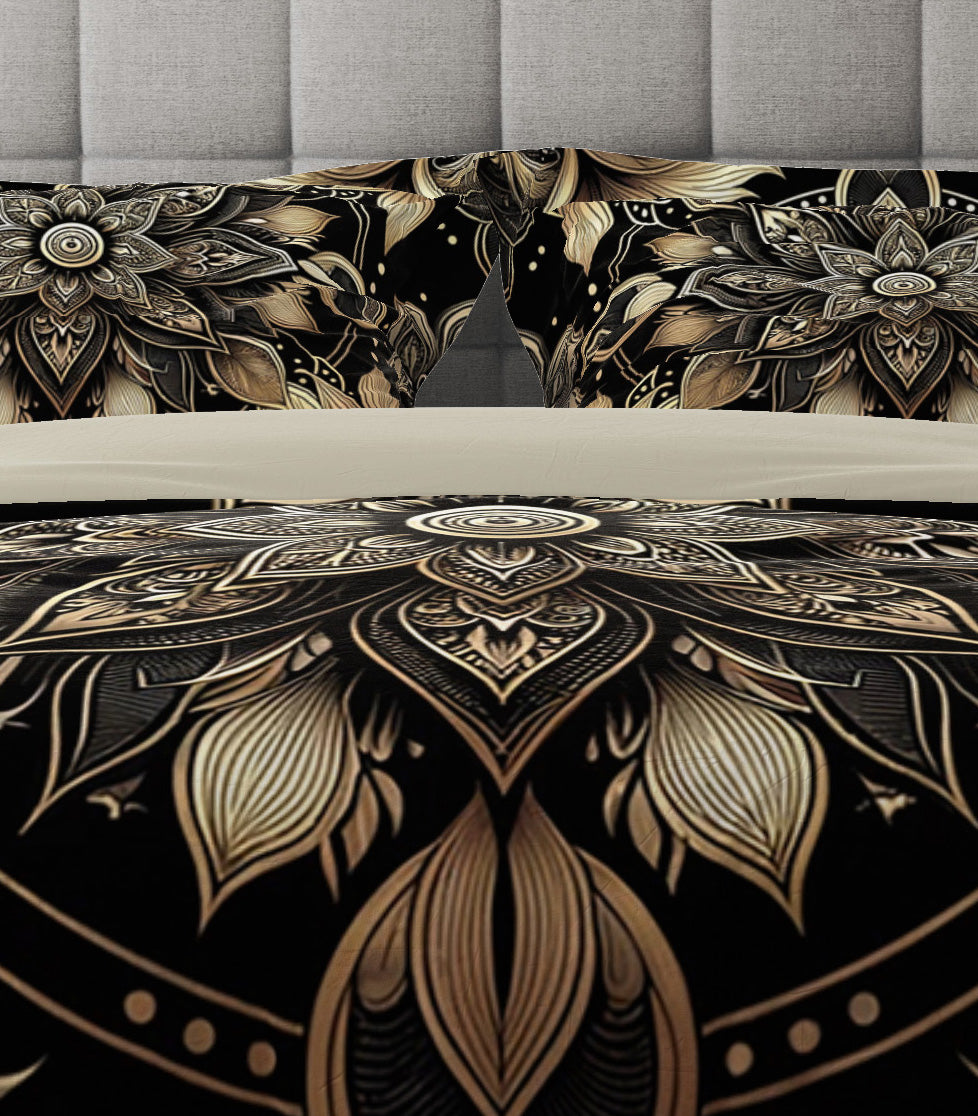Luxurious Gold Lotus Mandala Reversible Quilt Cover Duvet Cover Set - Adore India