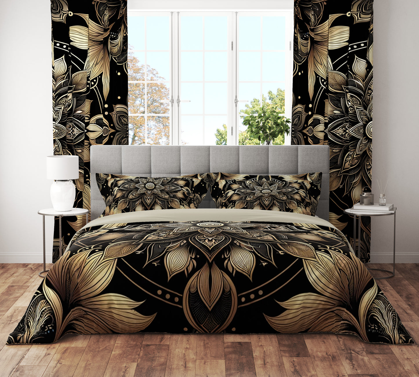Luxurious Gold Lotus Mandala Reversible Quilt Cover Duvet Cover Set - Adore India